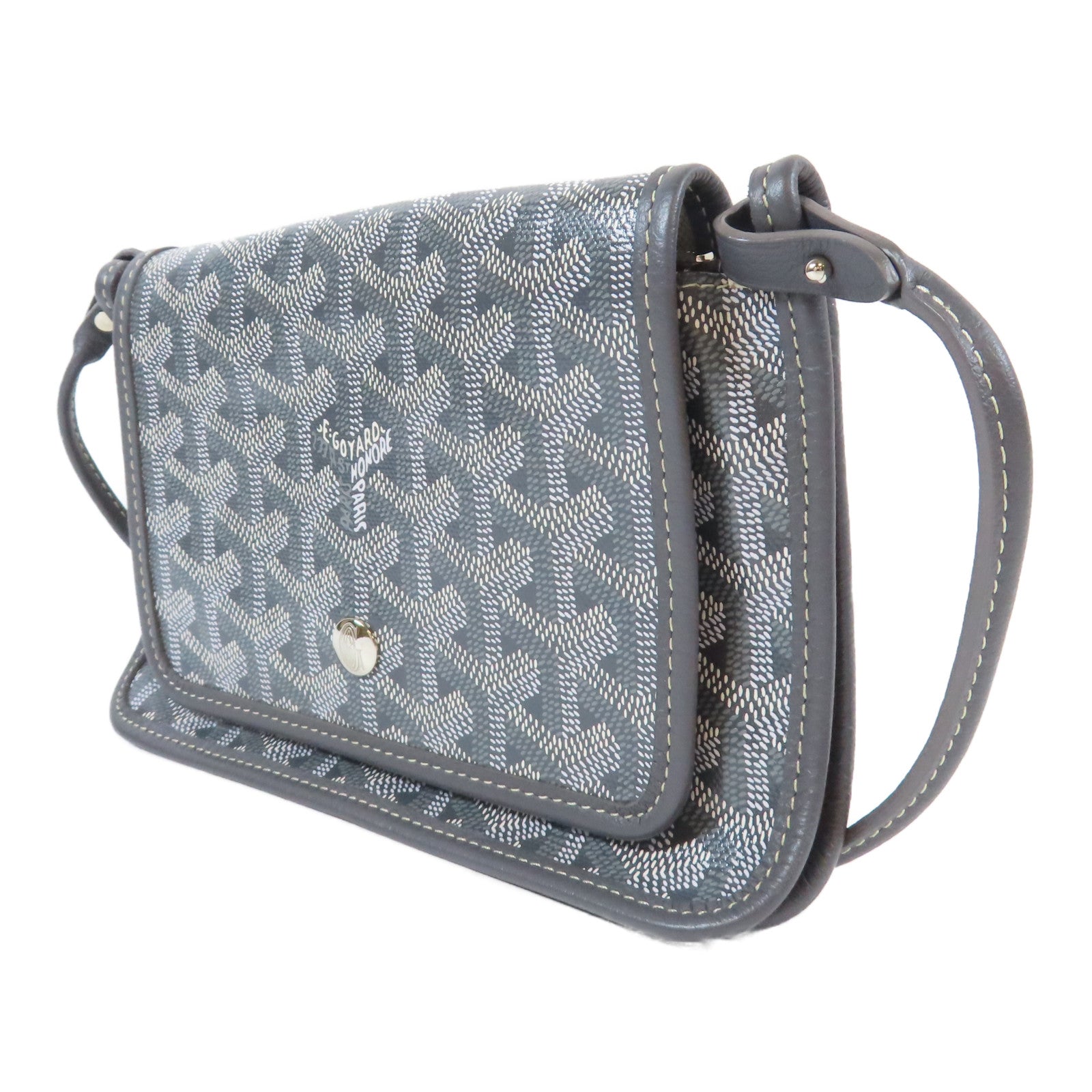 GOYARD 【激減優惠】塗層帆布Plumet Pocket Wallet銀扣肩背袋灰色