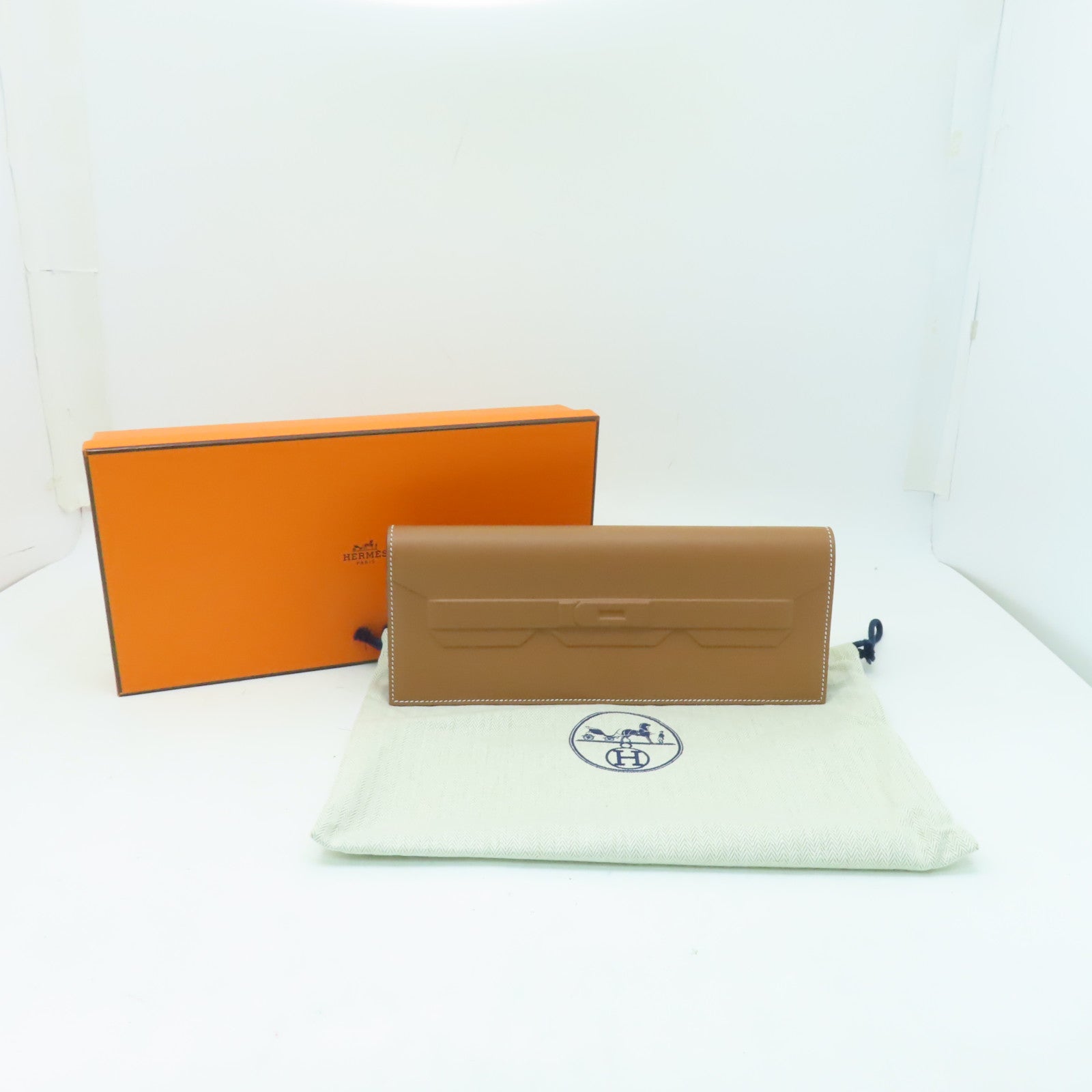 HERMES 【激減優惠】Swift皮革Shadow Clutch手拿包Gold棕色
