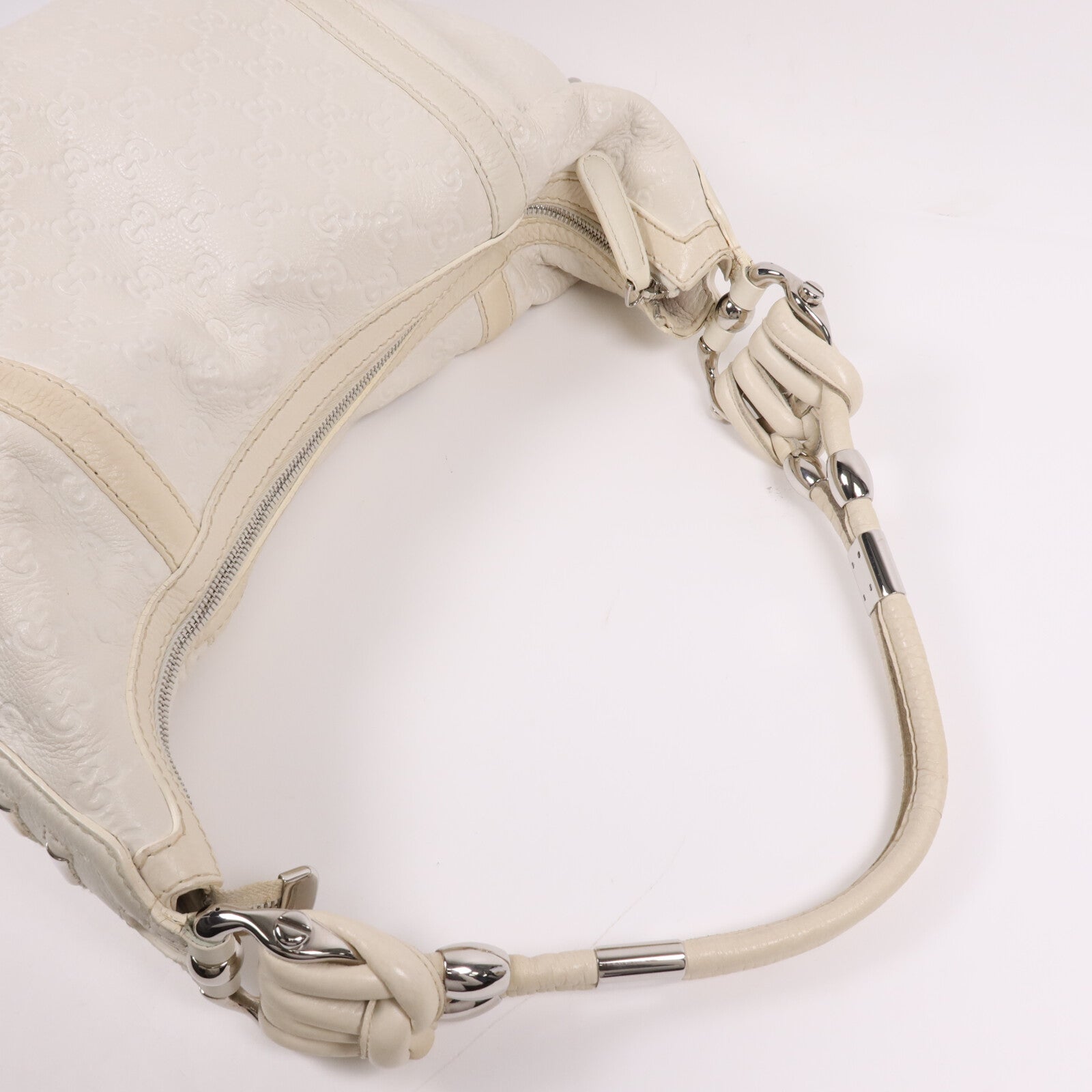 GUCCI 牛皮皮革Techro Horsebit Medium Hobo銀扣肩背袋