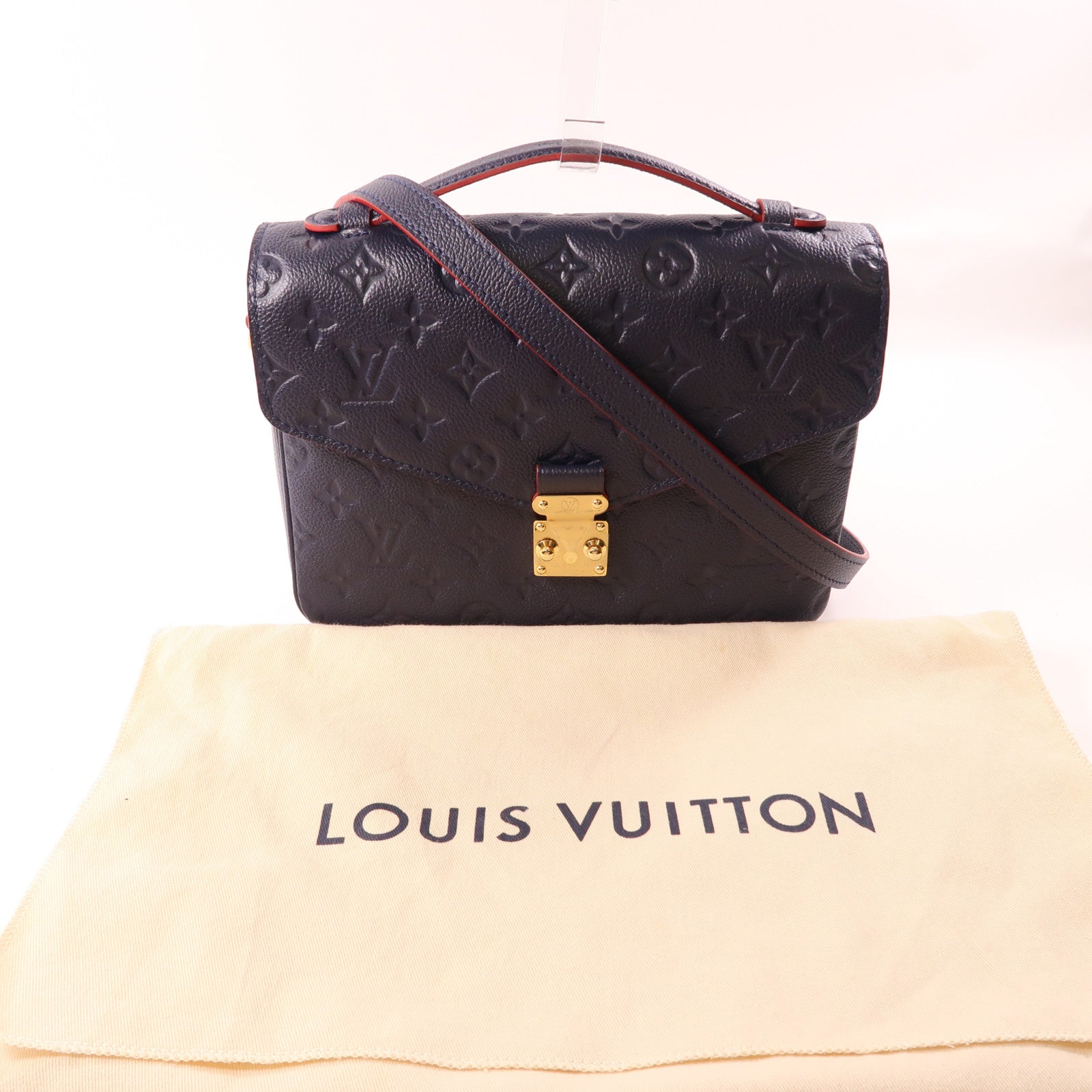 LOUIS VUITTON Monogram Empreinte Pochette Metis金扣手挽肩背兩用袋深藍色