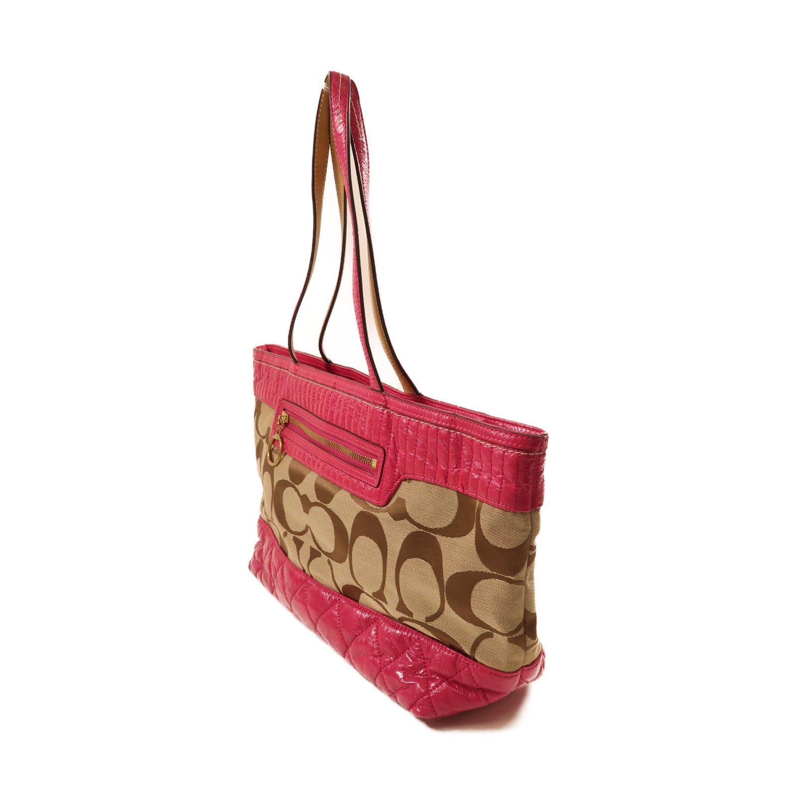 COACH 帆布Shoulder Bag金扣肩背袋粉紅色