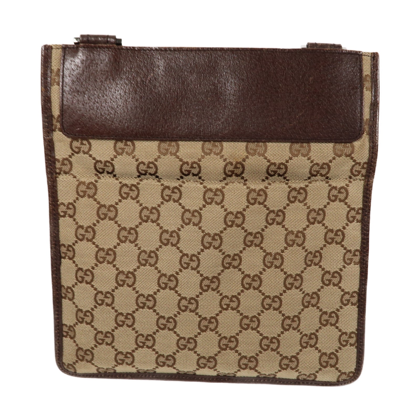 GUCCI 帆布Crossbody Shoulder Bag銀扣肩背袋啡色