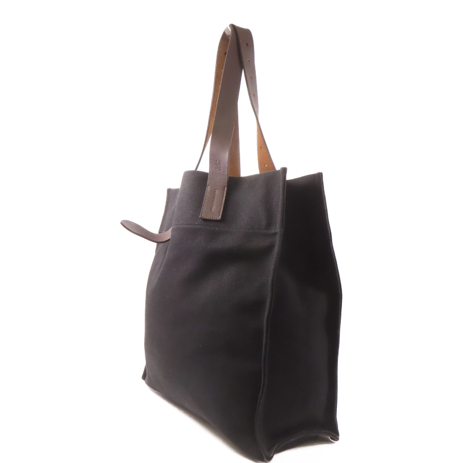 HERMES 【激減優惠】帆布/皮革Etriviere Shopping銀扣肩背袋黑色/啡色