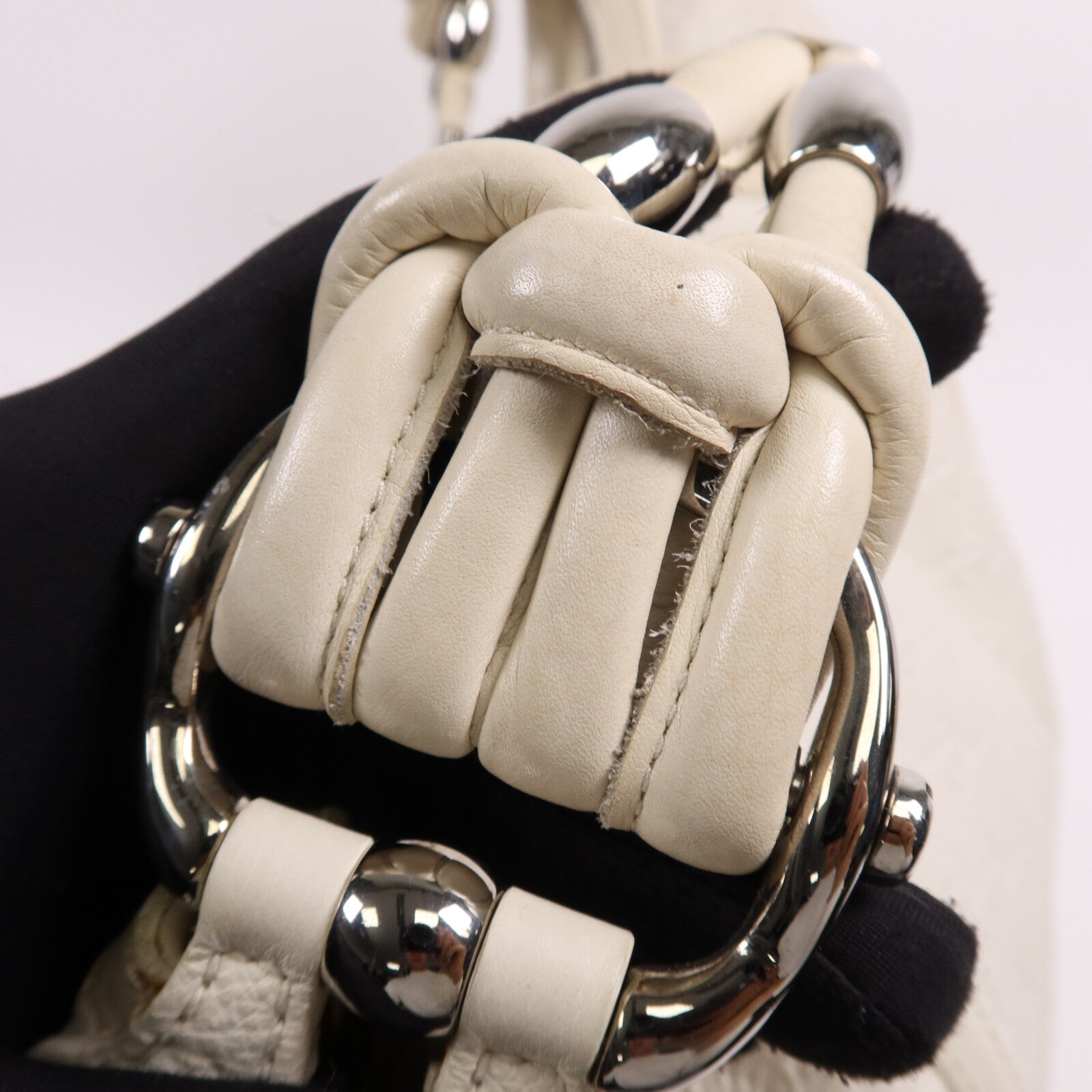 GUCCI 牛皮皮革Techro Horsebit Medium Hobo銀扣肩背袋