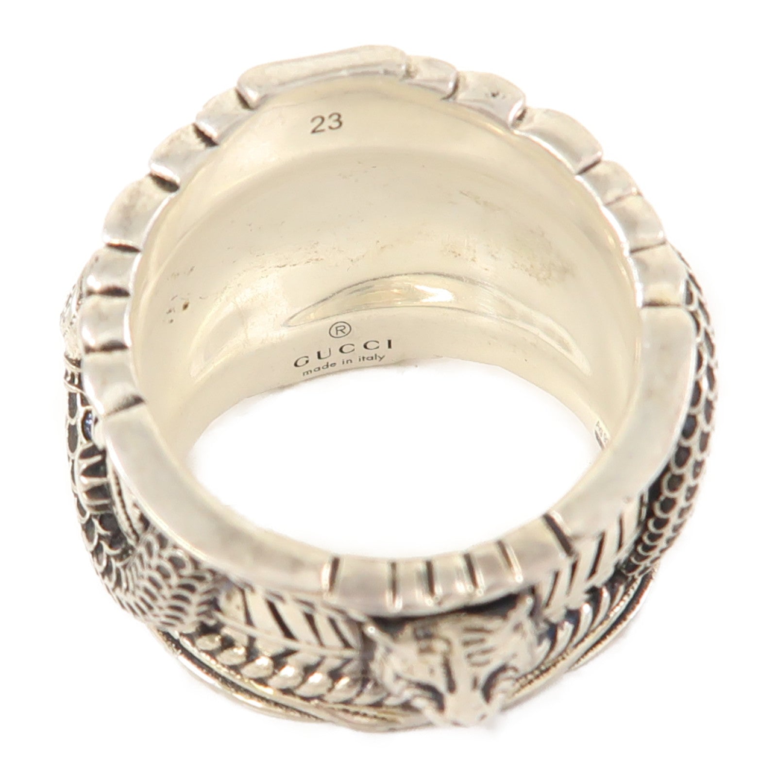 GUCCI 925純銀Garden Snake Ring戒指銀色/綠色US#10