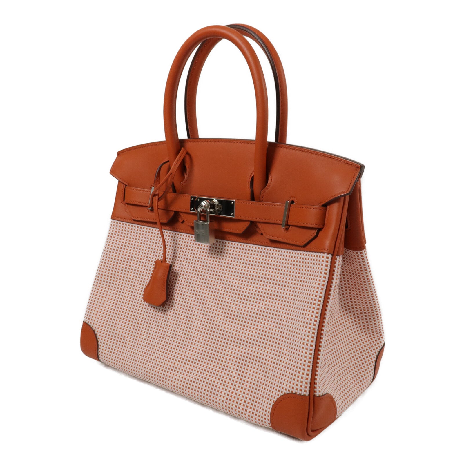 HERMES Toile Quadrille帆布Birkin 30手挽袋Terre Battue