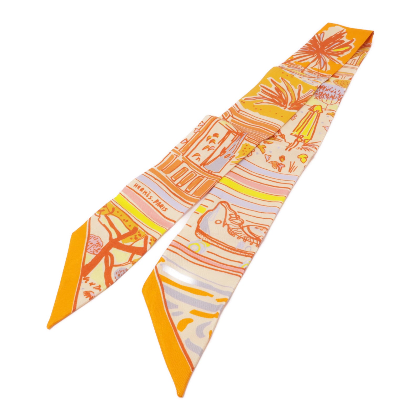 HERMES 絲質Twilly絲巾橙色