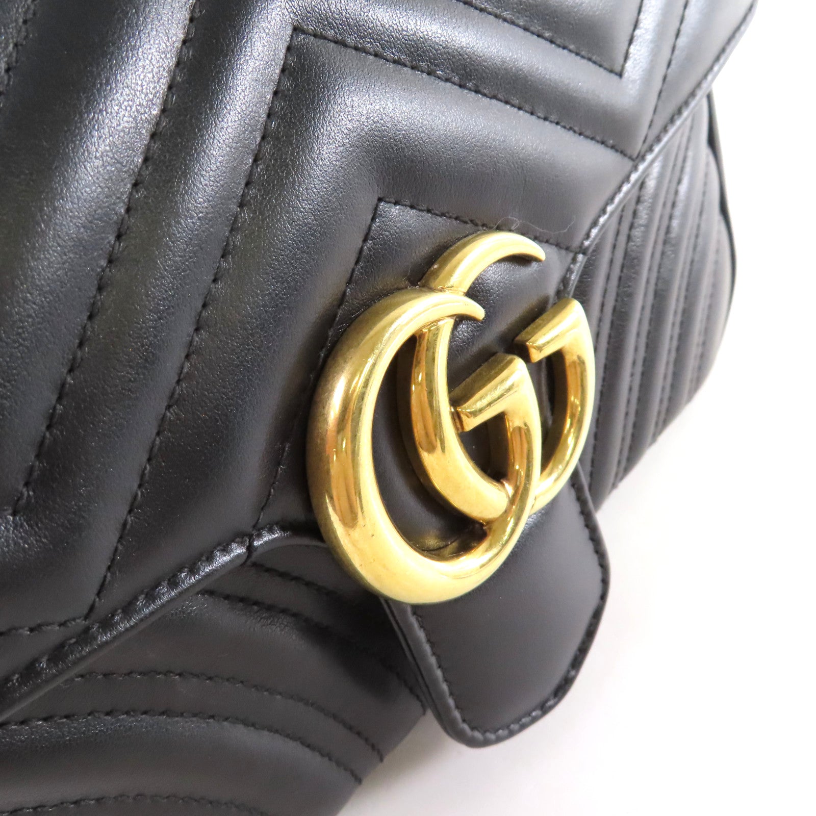 GUCCI 牛皮皮革GG Marmont Small Shoulder Bag金扣鏈帶肩背袋黑色
