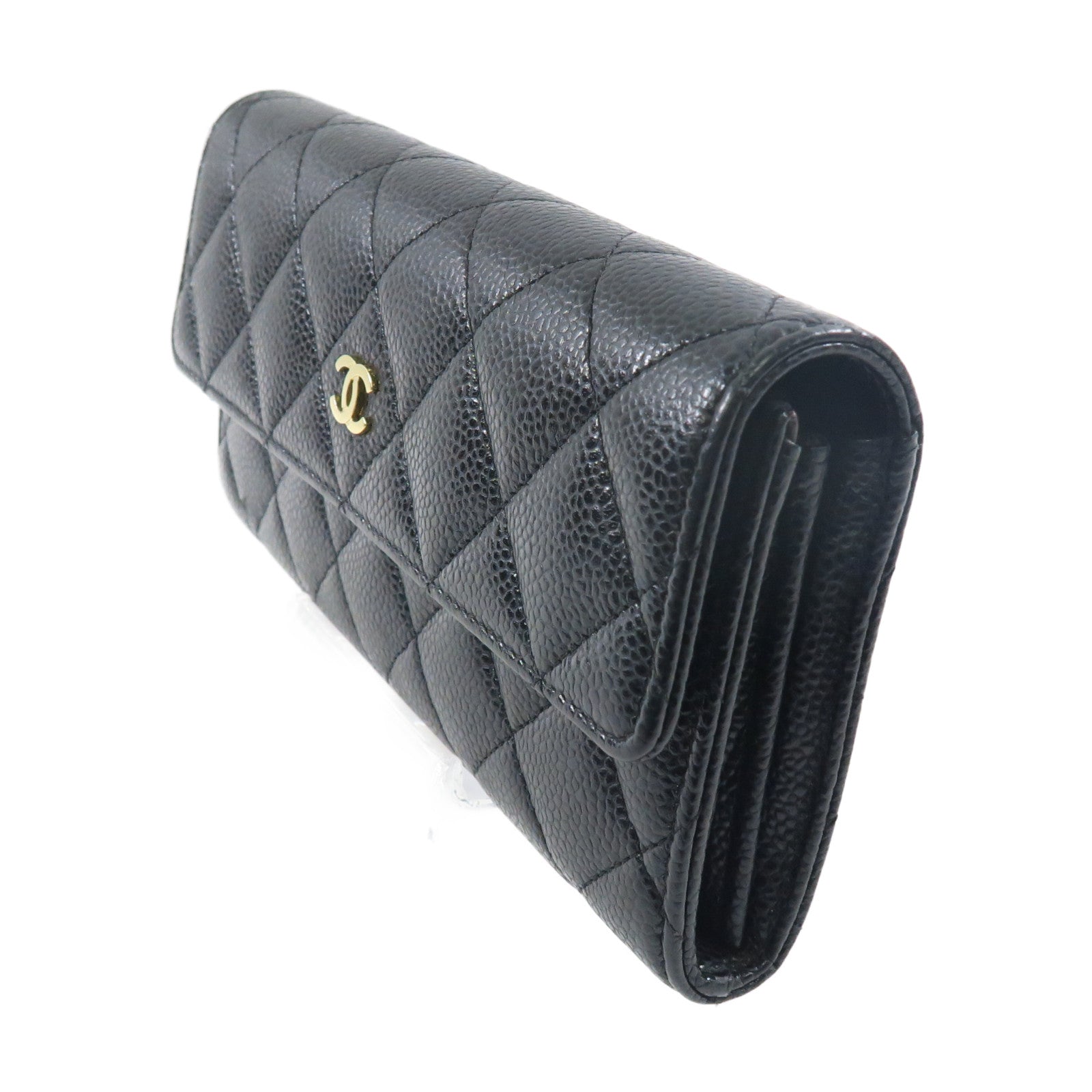 CHANEL 牛皮皮革Wallet金扣長錢包黑色