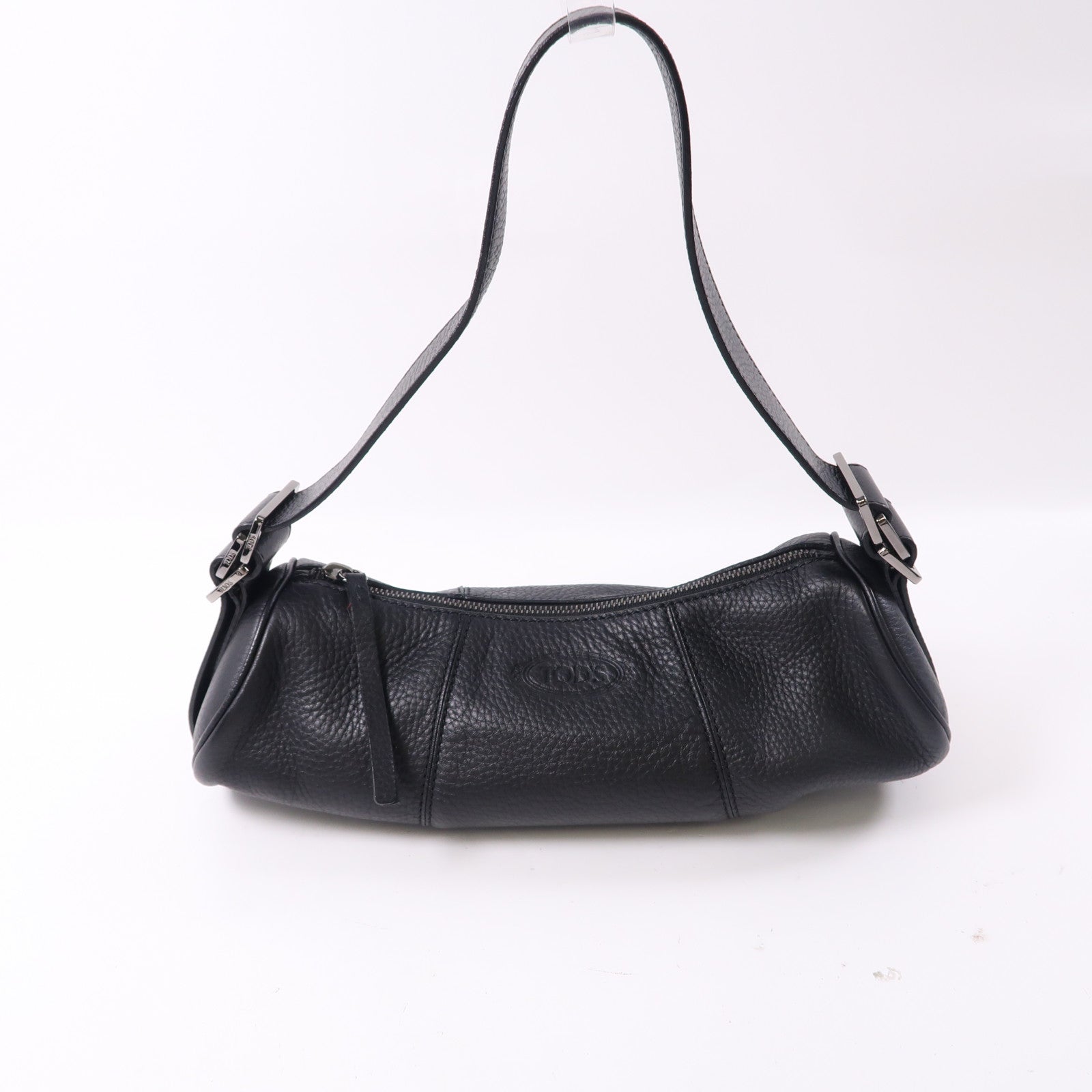 TOD'S 牛皮皮革Shoulder Bag銀扣肩背袋黑色
