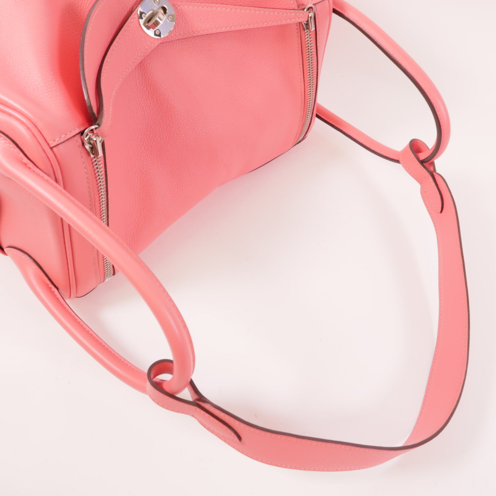 HERMES Evercolor皮革Lindy 30銀扣手挽肩背兩用袋Rose Azalee