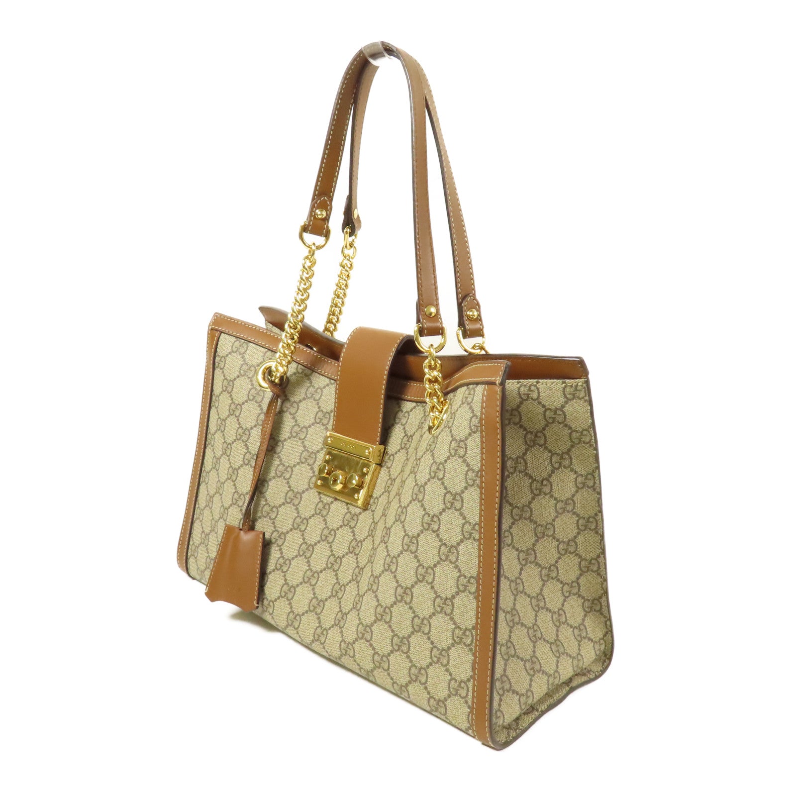 GUCCI 塗層帆布Padlock GG金扣鏈帶肩背袋