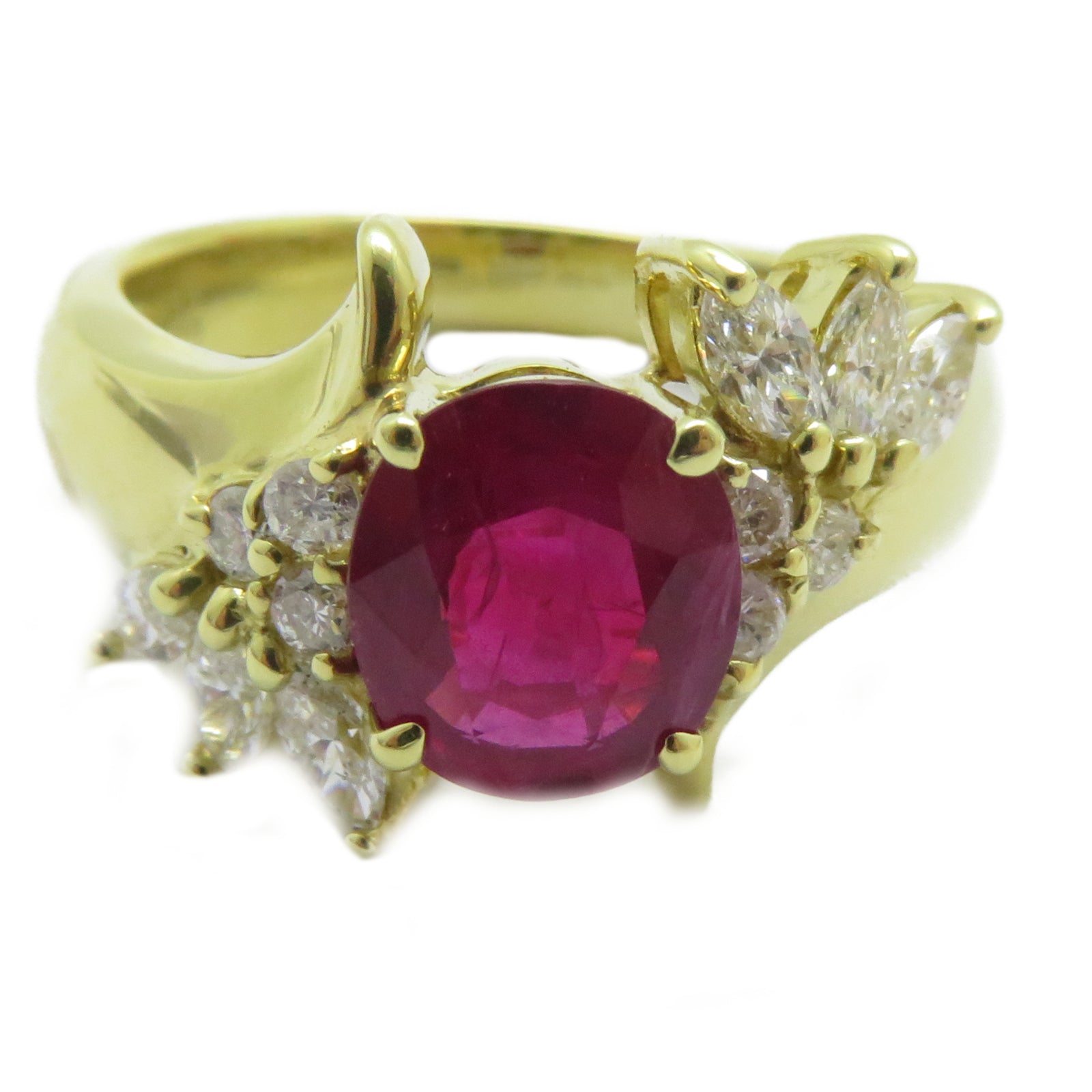 JEWELRY 18K黃金Ruby Ring 1.58ct紅寶石/0.57ct鑽石戒指US#6.25