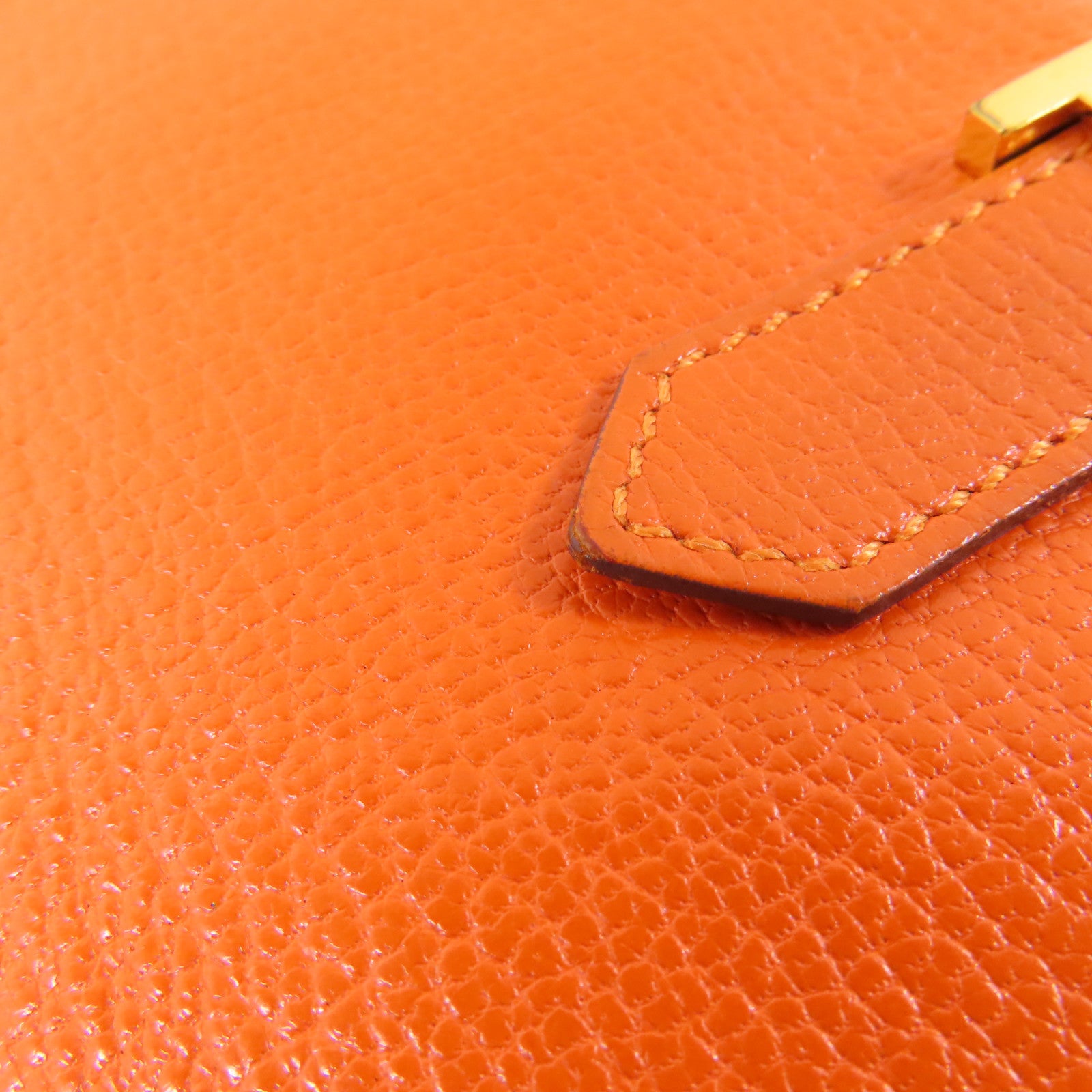 HERMES Chevre皮革Bearn金扣長錢包93 Orange