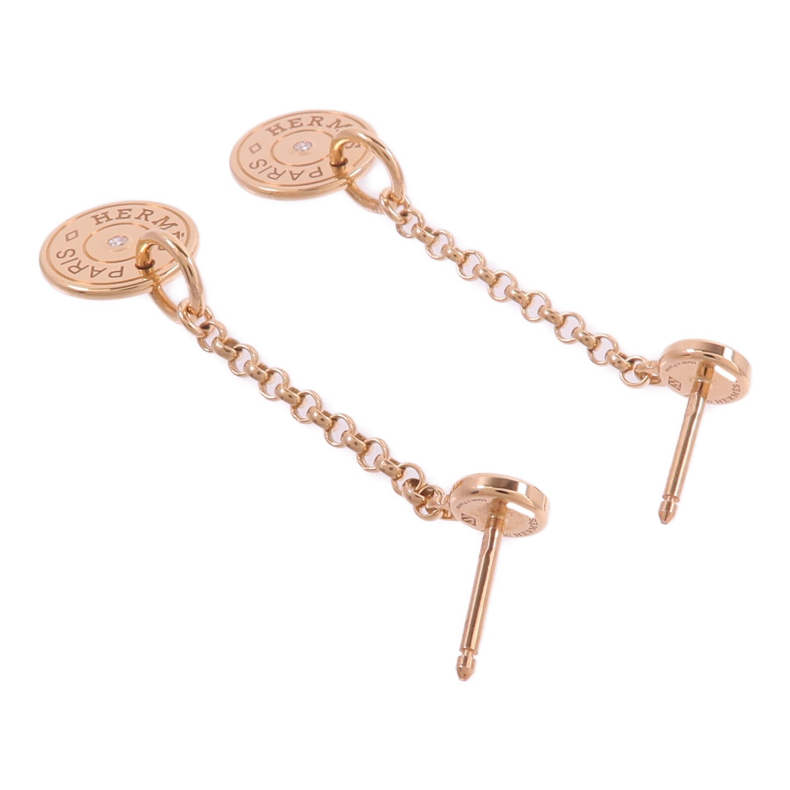 HERMES 18K玫瑰金 Ex-Libris Clou de Selle Earrings鑽石耳環