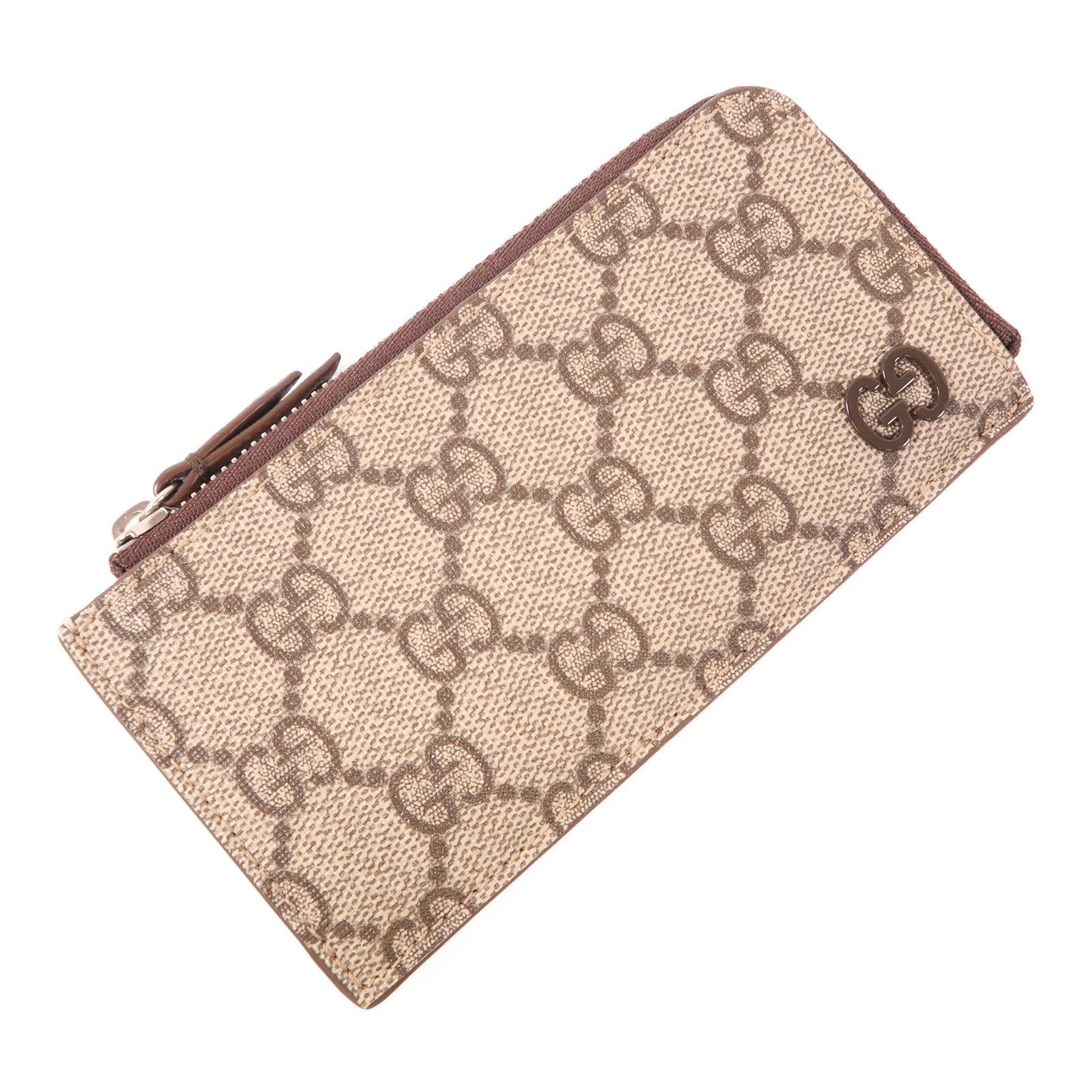 GUCCI 塗層帆布GG Zip Card Case銀扣卡片套