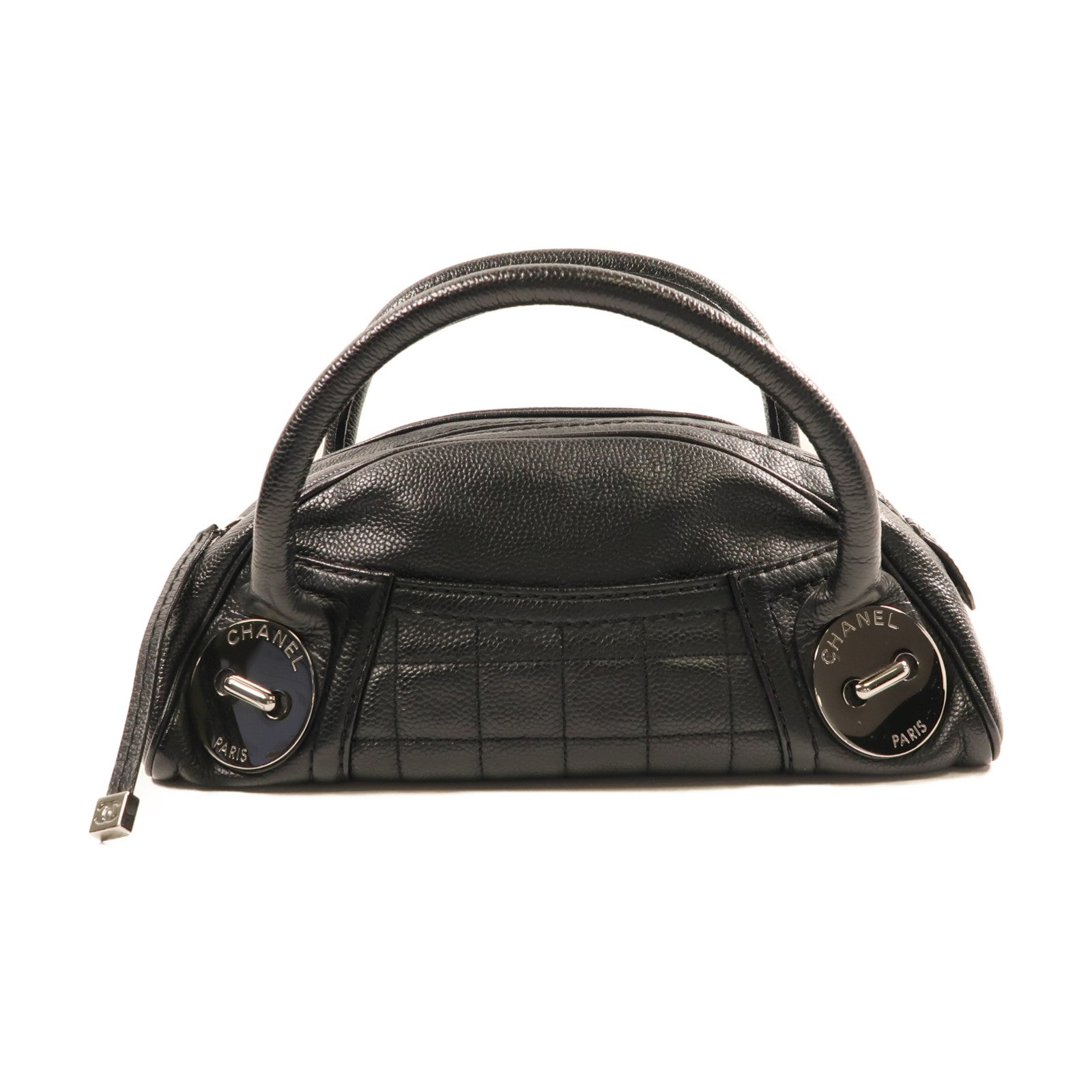 CHANEL 牛皮皮革Handbag銀扣手挽袋黑色