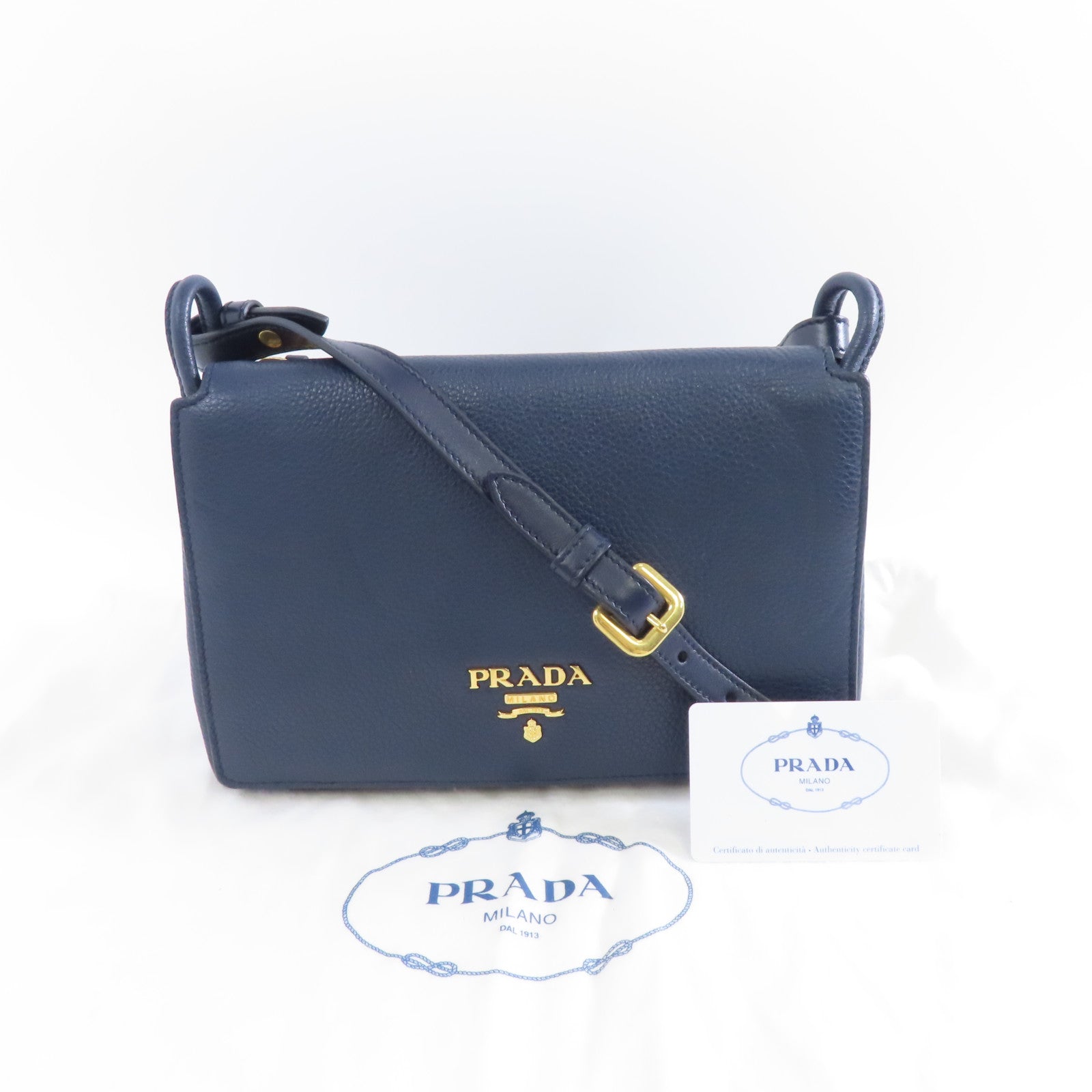 PRADA 牛皮皮革Shoulder Bag金扣肩背袋藍色