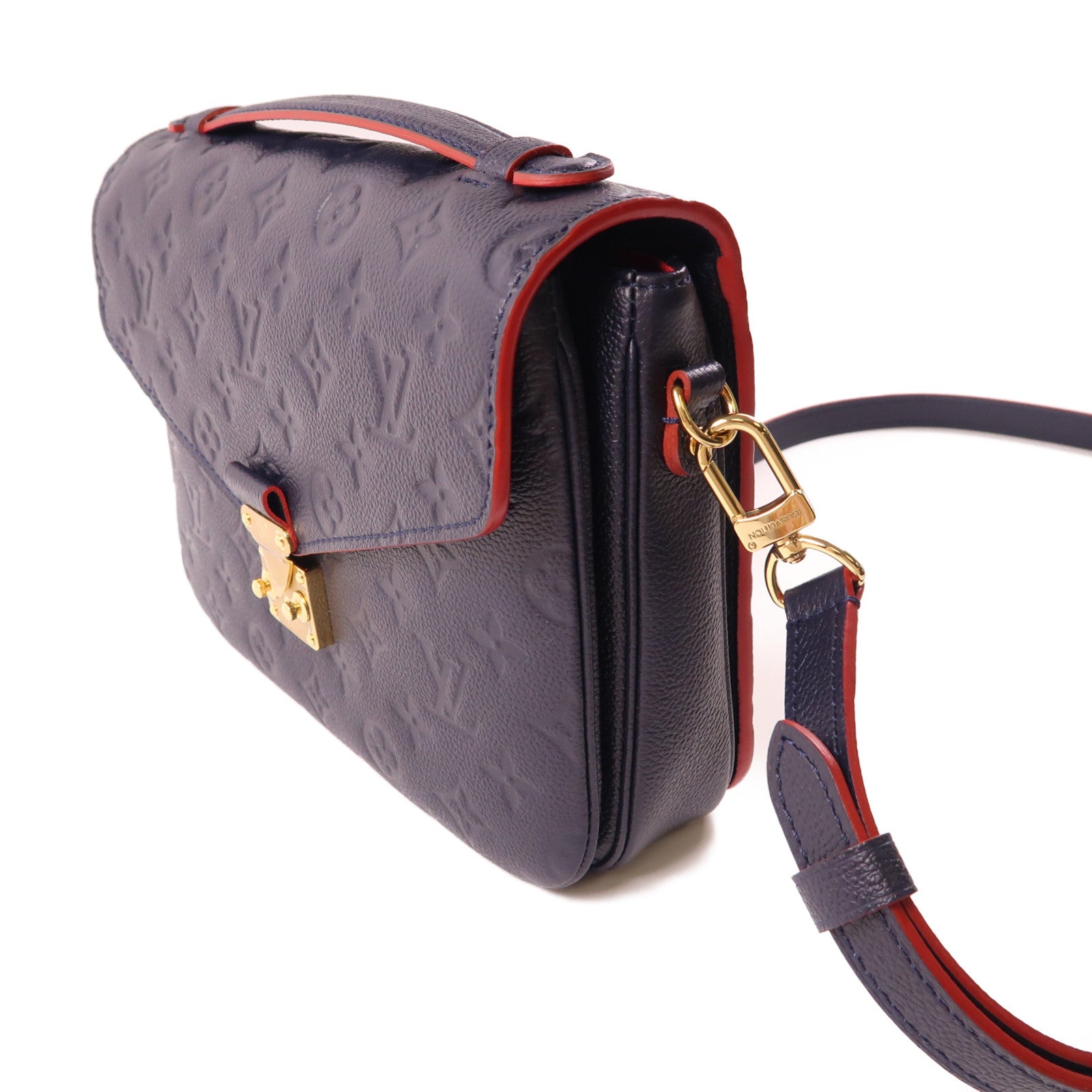 LOUIS VUITTON Monogram Empreinte Pochette Metis金扣手挽肩背兩用袋深藍色