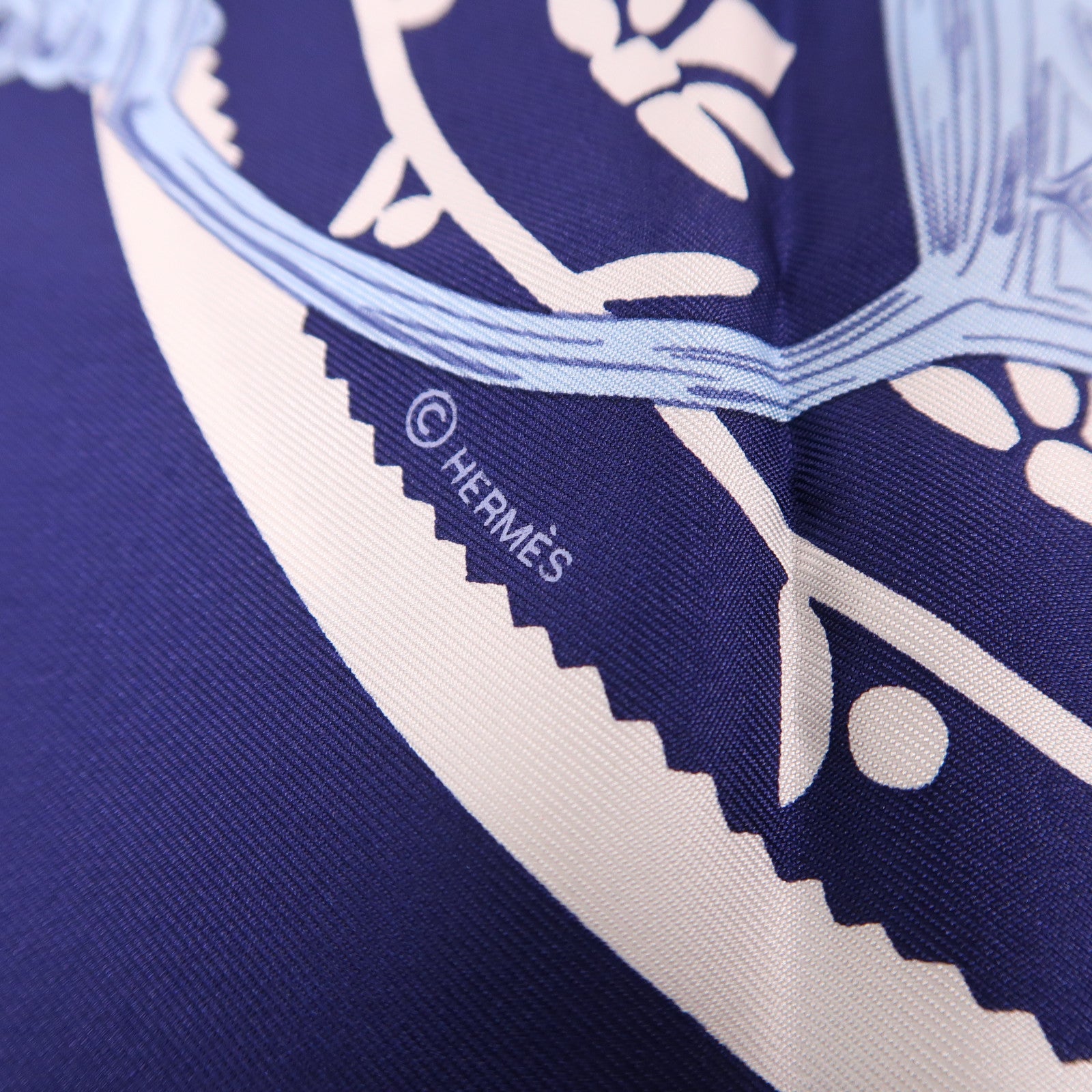 HERMES Scarf Silk Blue Red White