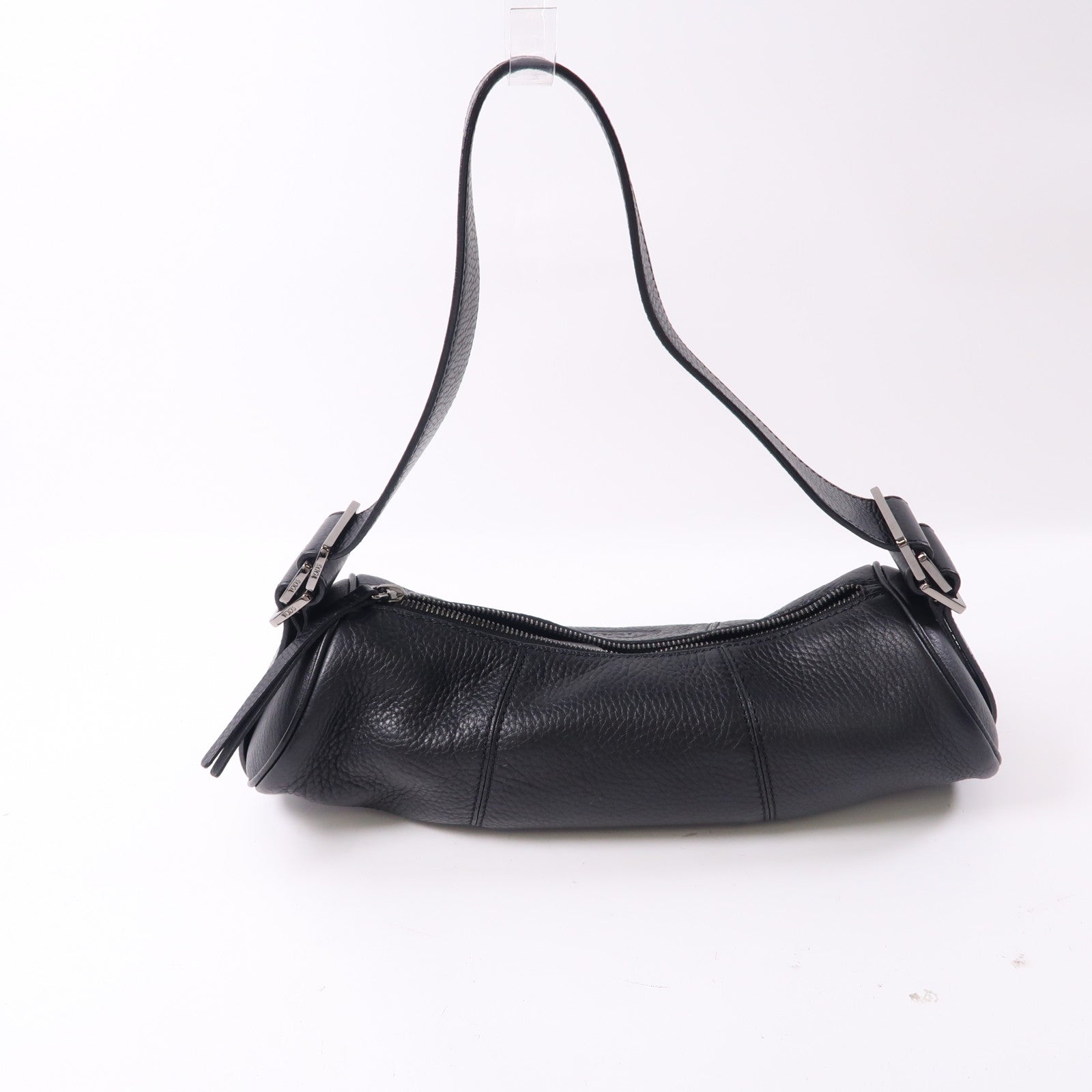 TOD'S 牛皮皮革Shoulder Bag銀扣肩背袋黑色