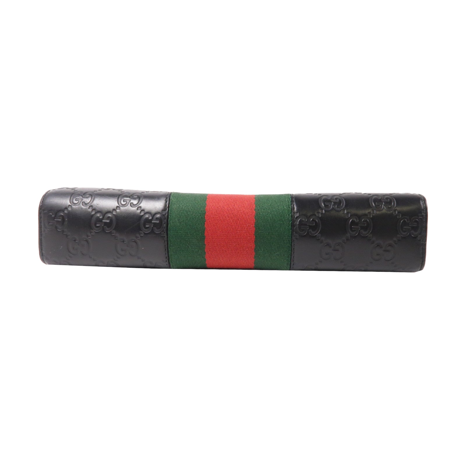 GUCCI 牛皮皮革GG Supreme Web Pouch銀扣手拿包黑色