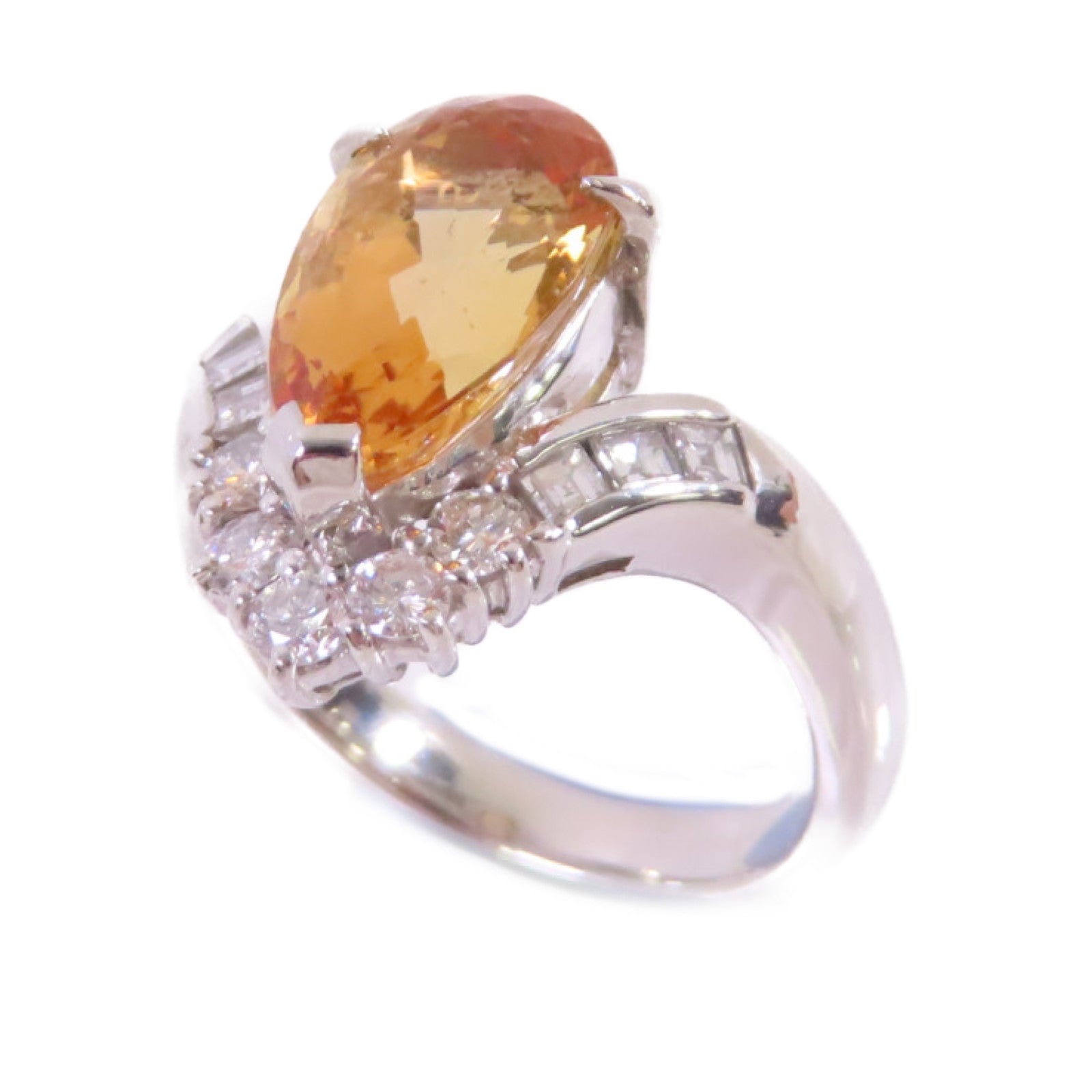 JEWELRY 【激減優惠】PT900鉑金/4.060ct拓帕石/0.54ct鑽石Imperial Topaz Diamond Ring戒指US#5.85