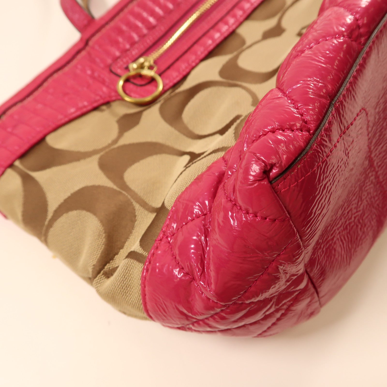 COACH 帆布Shoulder Bag金扣肩背袋粉紅色