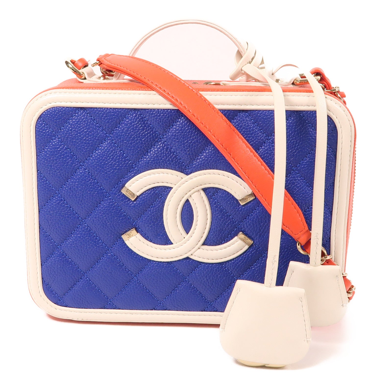 CHANEL 【激減優惠】牛皮皮革Vanity Case金扣鏈帶手挽肩背兩用袋