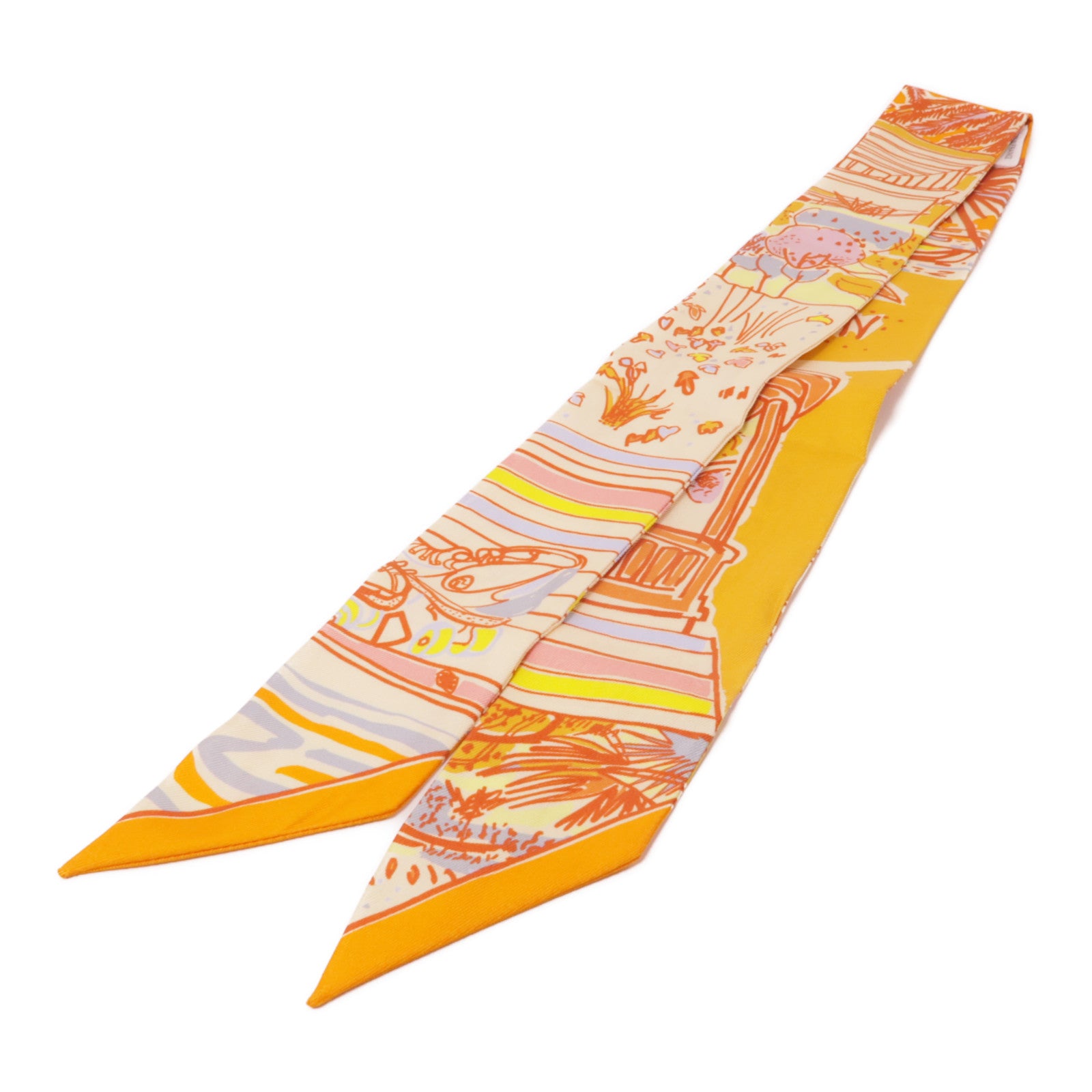 HERMES 絲質Twilly絲巾橙色