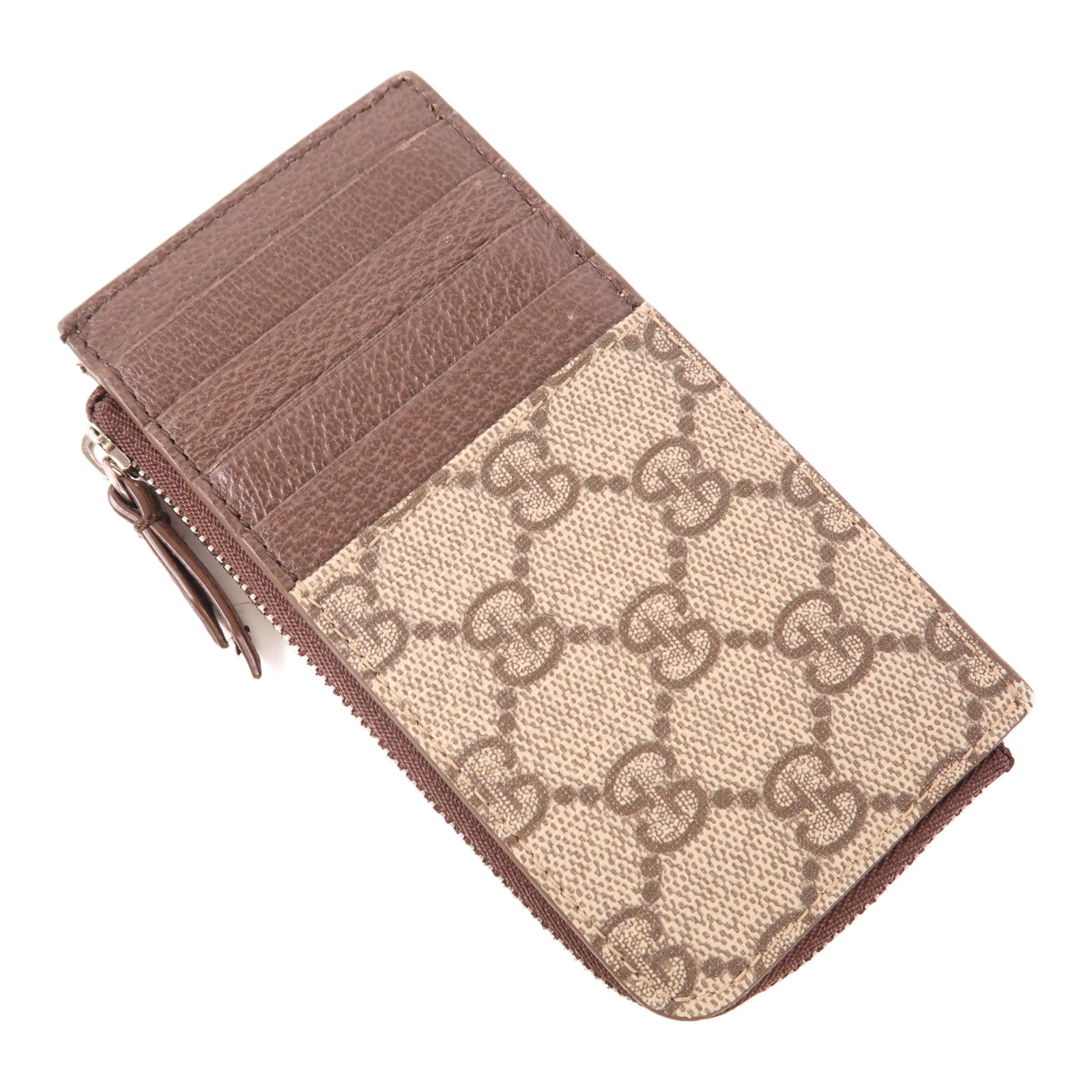 GUCCI 塗層帆布GG Zip Card Case銀扣卡片套