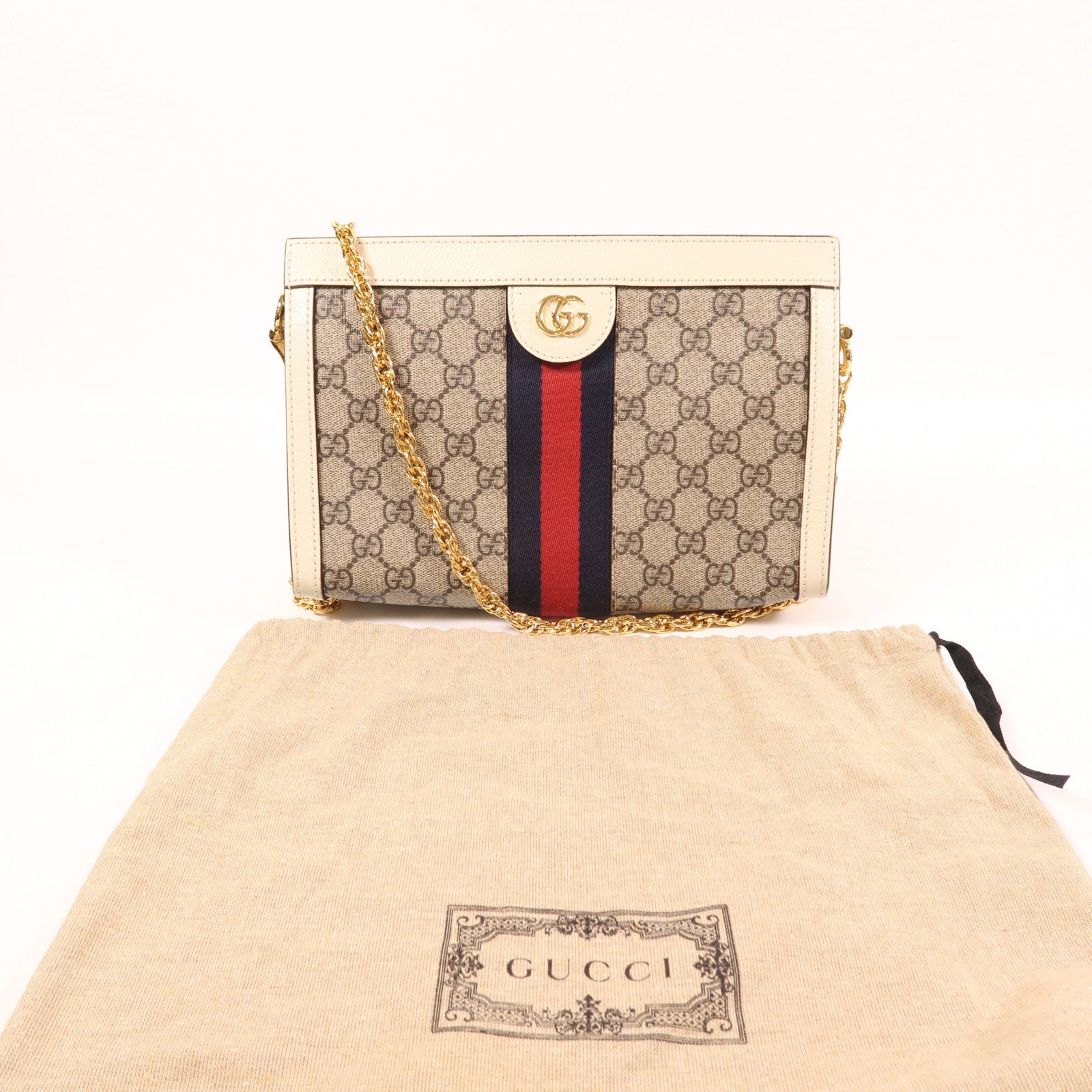 GUCCI 塗層帆布Ophidia GG金扣鏈帶肩背袋