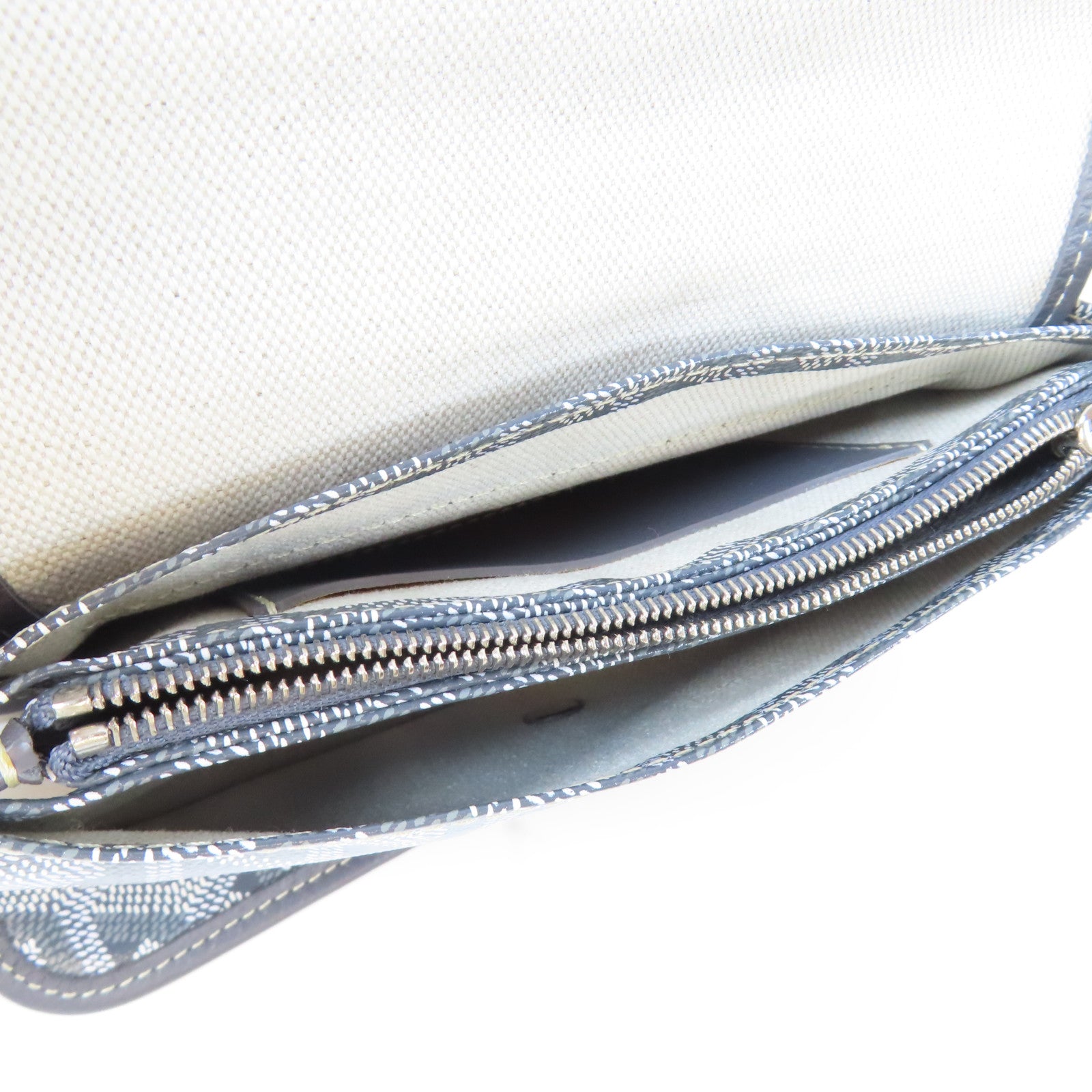 GOYARD 【激減優惠】塗層帆布Plumet Pocket Wallet銀扣肩背袋灰色