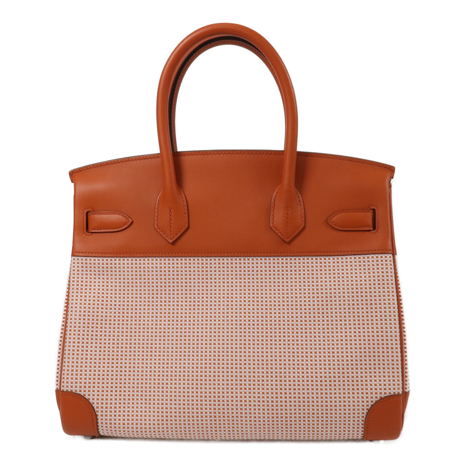 HERMES Toile Quadrille帆布Birkin 30手挽袋Terre Battue