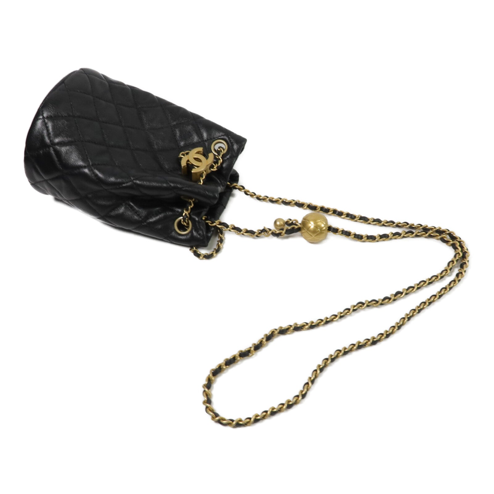 CHANEL 羊皮皮革Bucket Bag鏈帶肩背袋