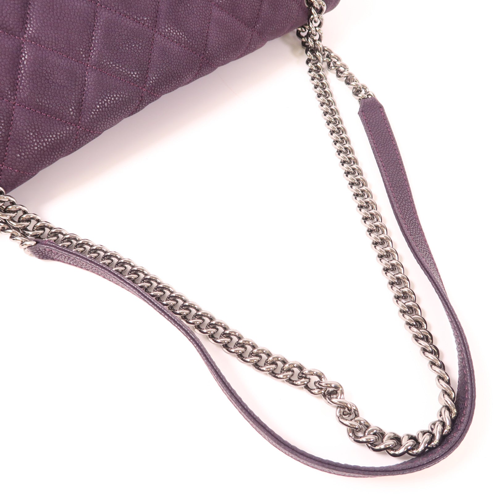 CHANEL 牛皮皮革Chain Shouder銀扣鏈帶肩背袋