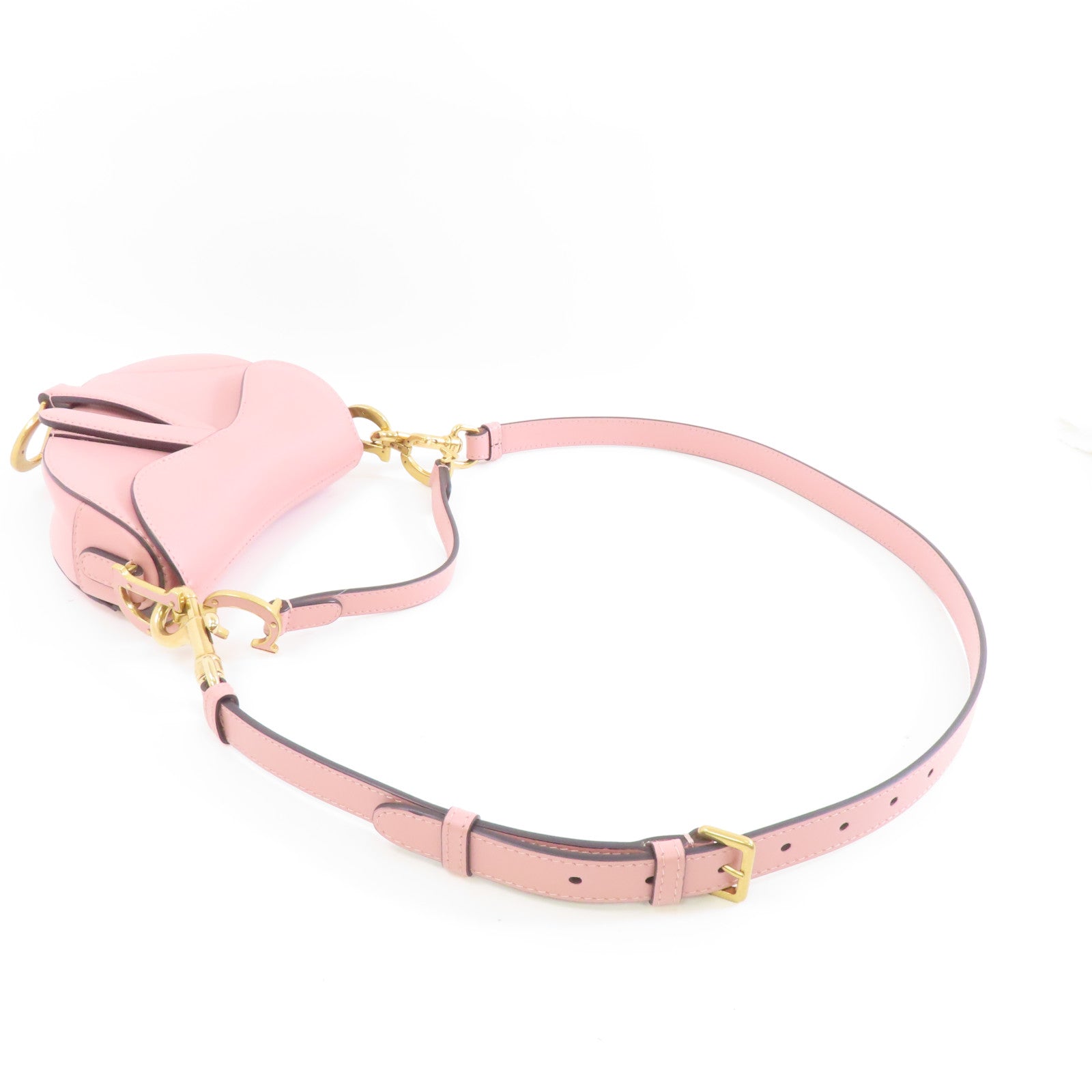 Dior 牛皮皮革Mini Saddle Bag金扣手挽肩背兩用袋粉紅色