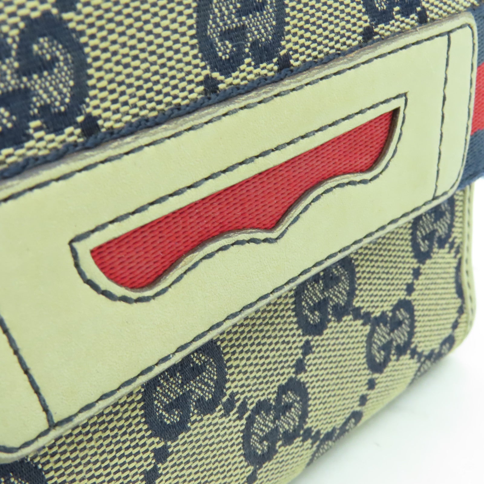 GUCCI 帆布/皮革Wallet金扣錢包白色/藍色