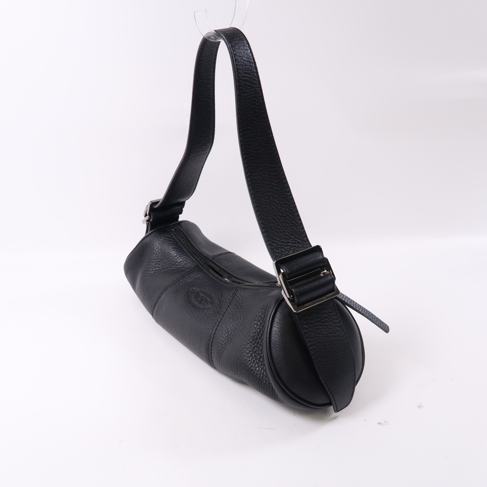 TOD'S 牛皮皮革Shoulder Bag銀扣肩背袋黑色