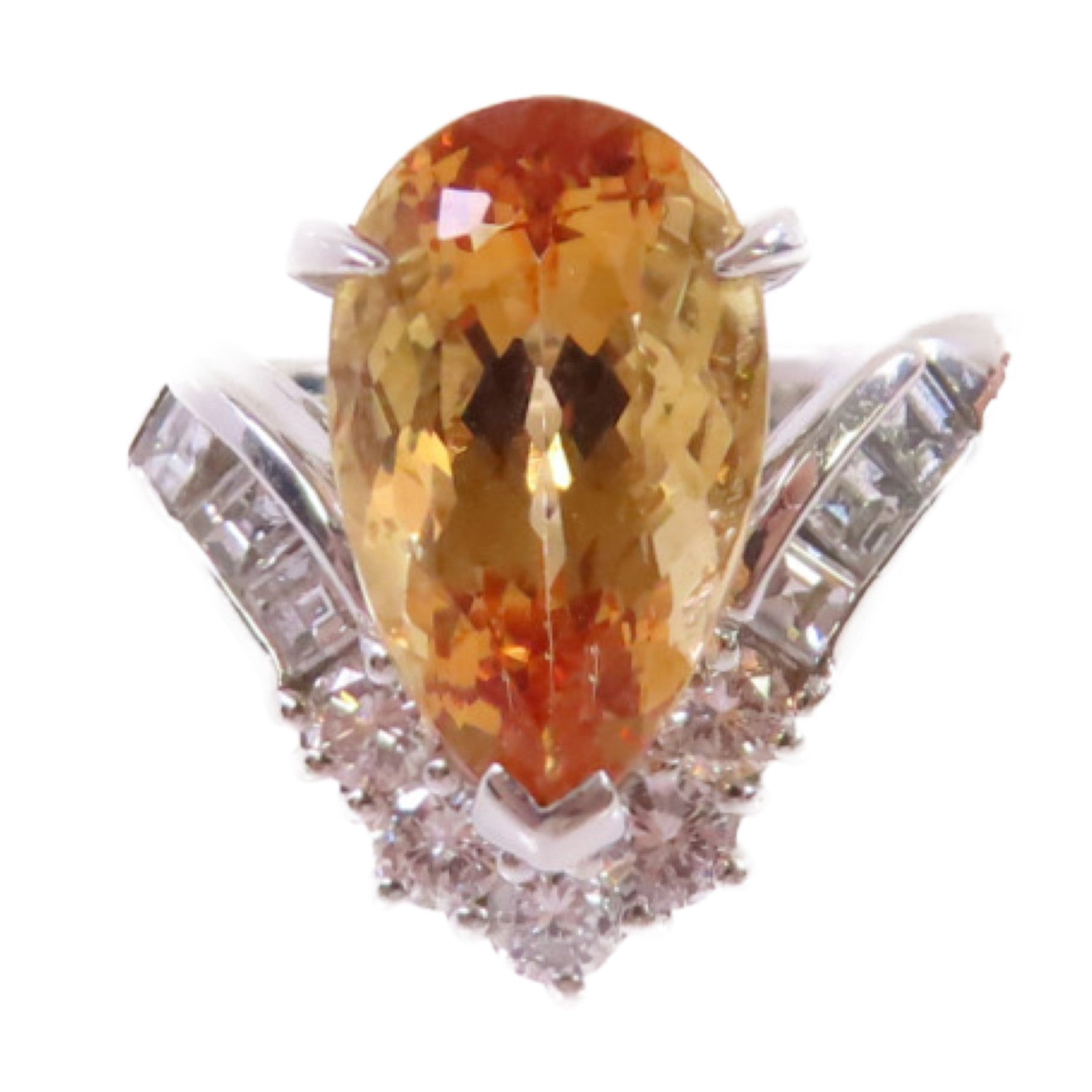 JEWELRY 【激減優惠】PT900鉑金/4.060ct拓帕石/0.54ct鑽石Imperial Topaz Diamond Ring戒指US#5.85