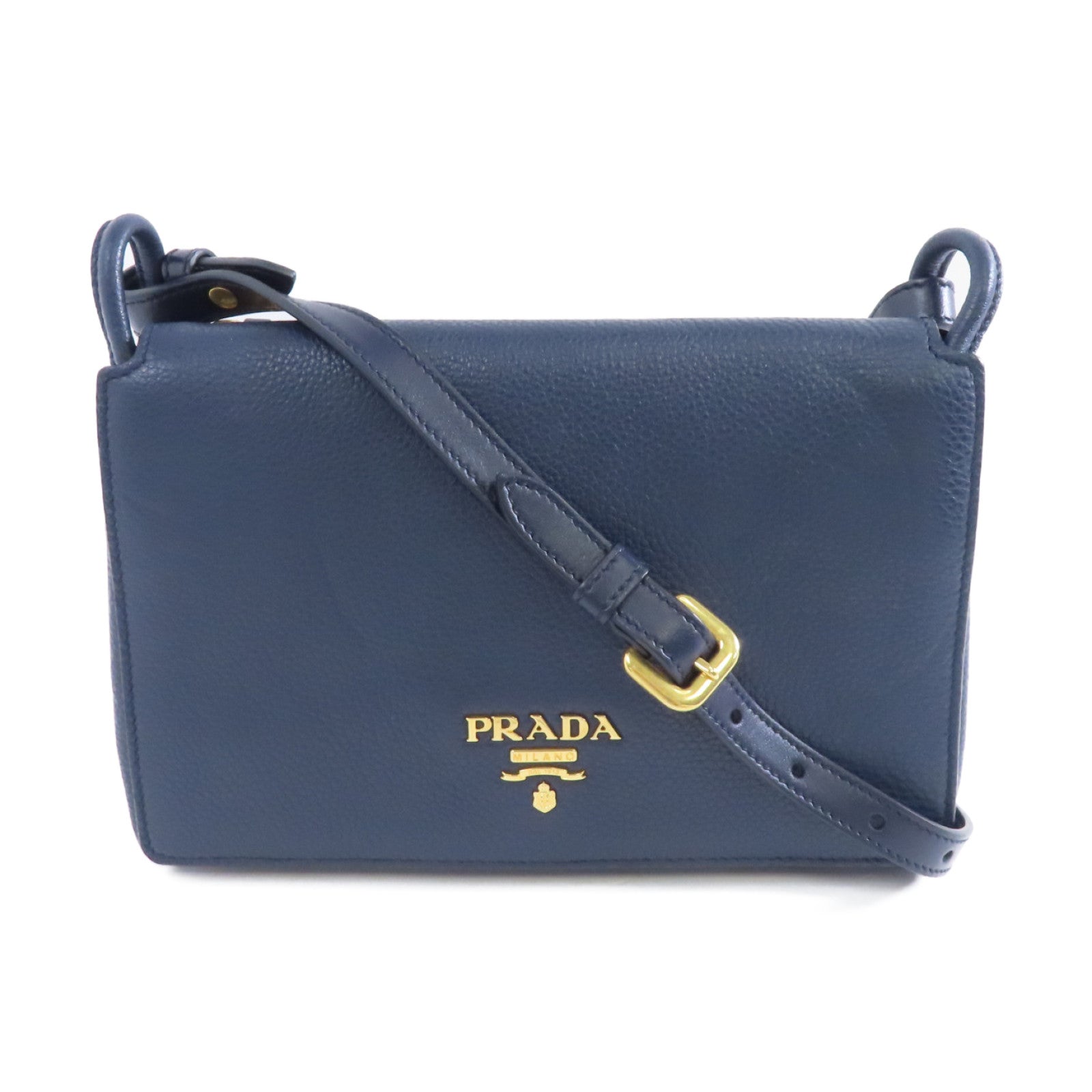 PRADA 牛皮皮革Shoulder Bag金扣肩背袋藍色