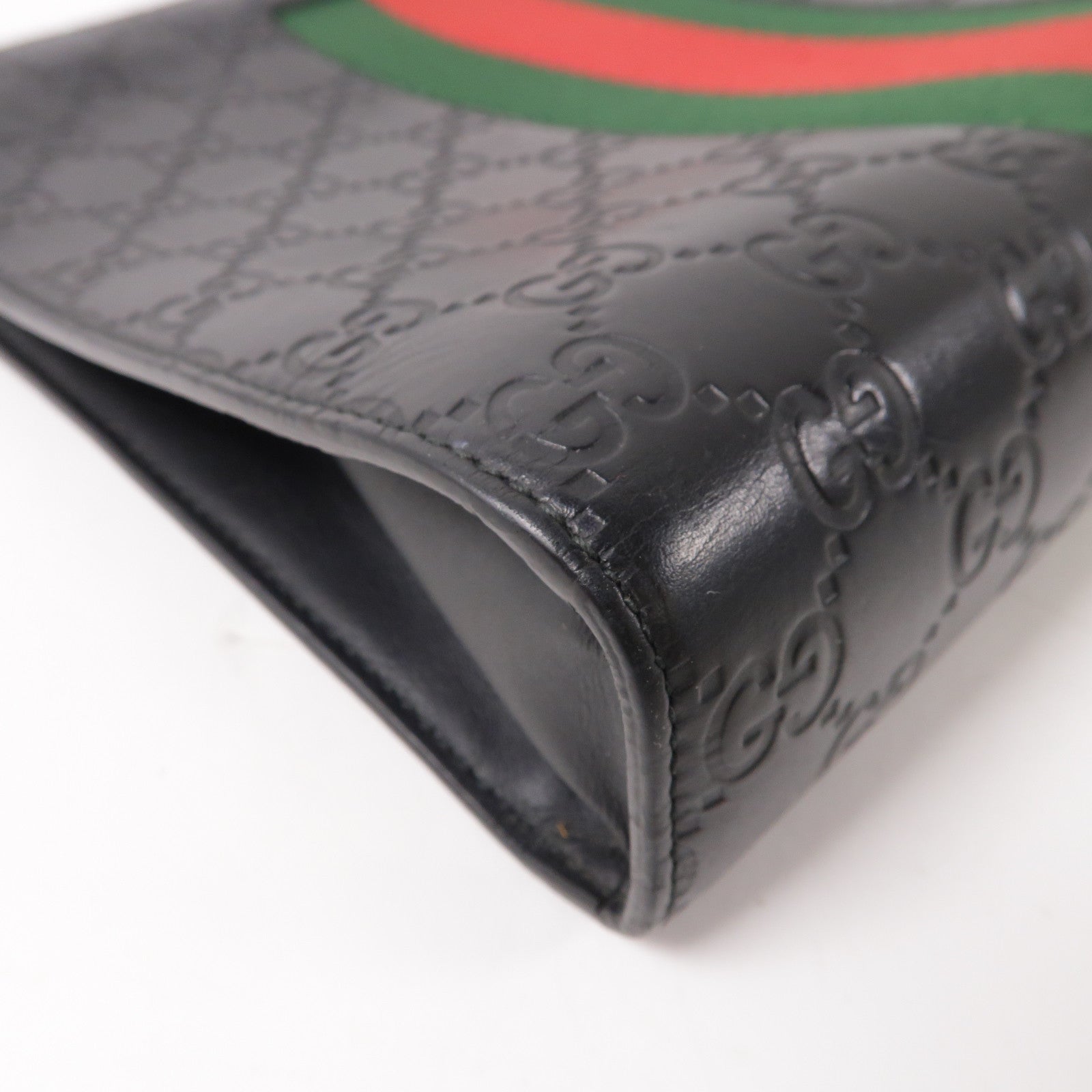 GUCCI 牛皮皮革GG Supreme Web Pouch銀扣手拿包黑色