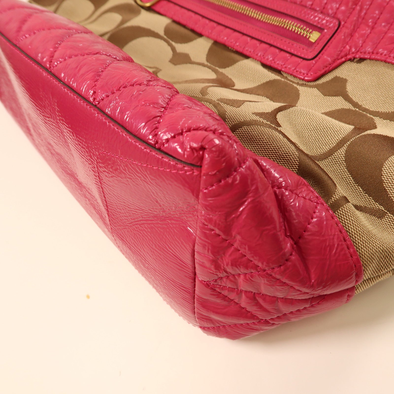 COACH 帆布Shoulder Bag金扣肩背袋粉紅色