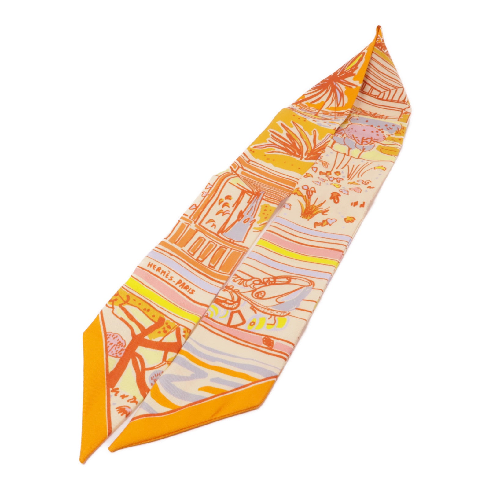 HERMES 絲質Twilly絲巾橙色