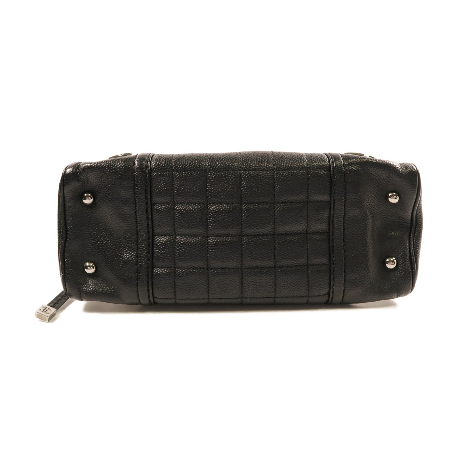 CHANEL 牛皮皮革Handbag銀扣手挽袋黑色