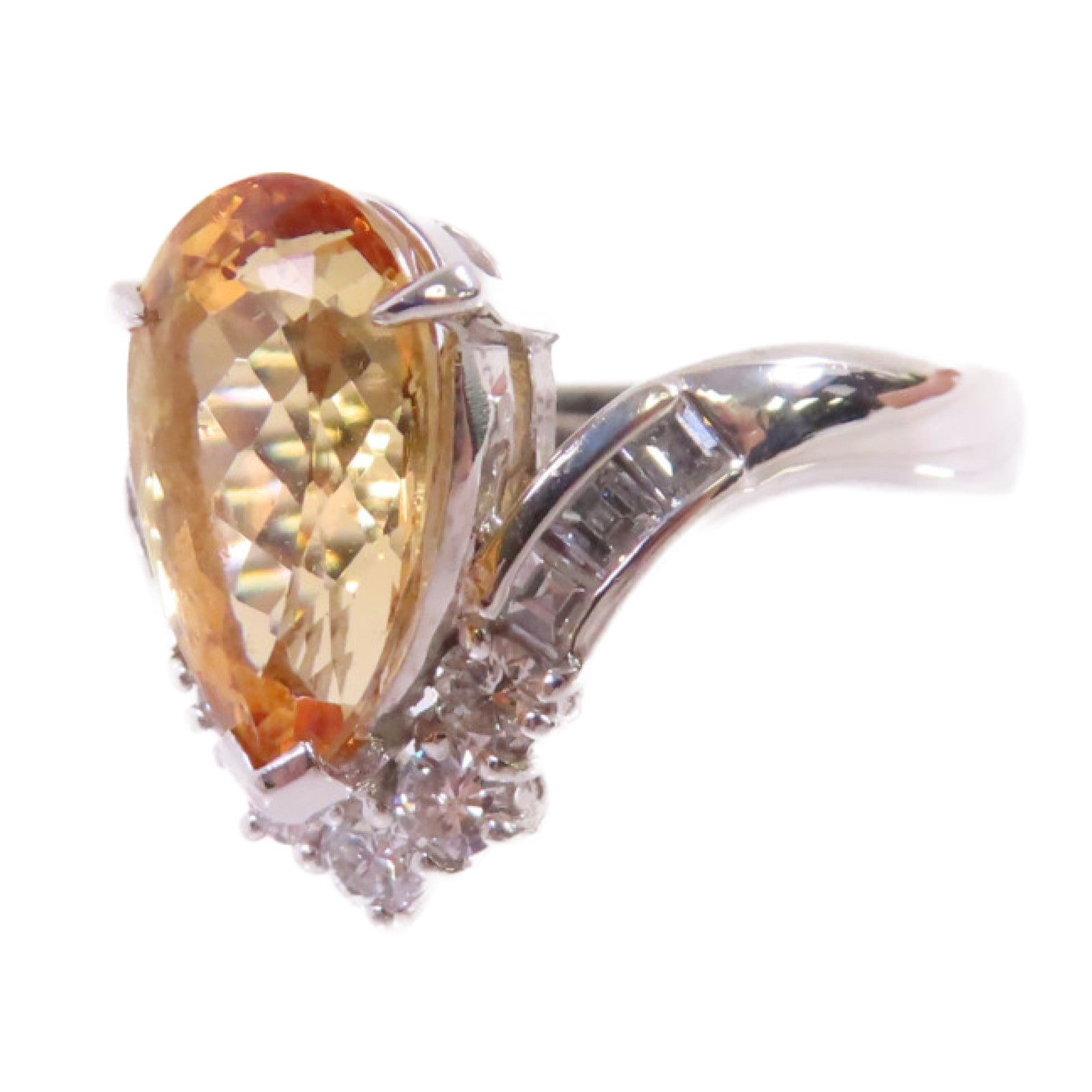 JEWELRY 【激減優惠】PT900鉑金/4.060ct拓帕石/0.54ct鑽石Imperial Topaz Diamond Ring戒指US#5.85