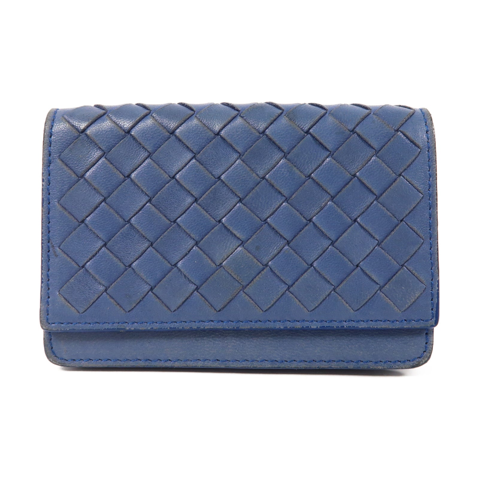 BOTTEGA VENETA 織紋皮革Card Case銀扣卡片套藍色