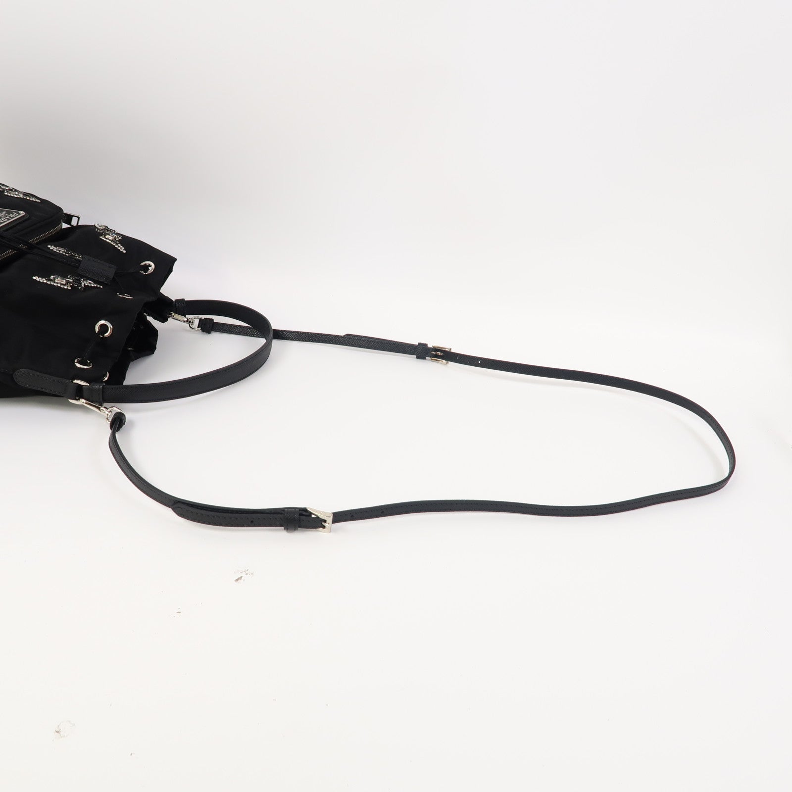 PRADA 尼龍Hand Bag銀扣手挽肩背兩用袋黑色