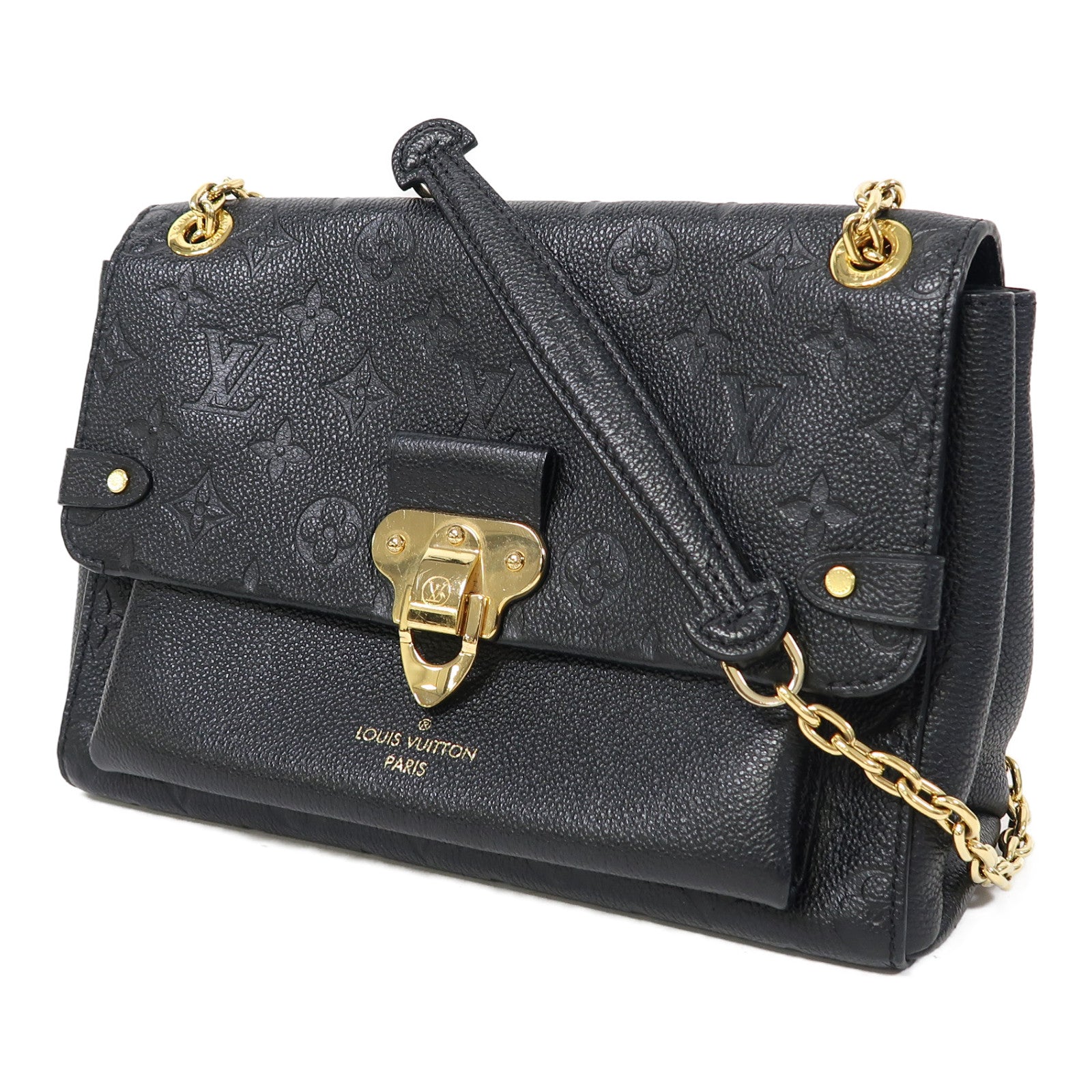 LOUIS VUITTON Monogram Empreinte Vavin PM金扣鏈帶肩背袋黑色