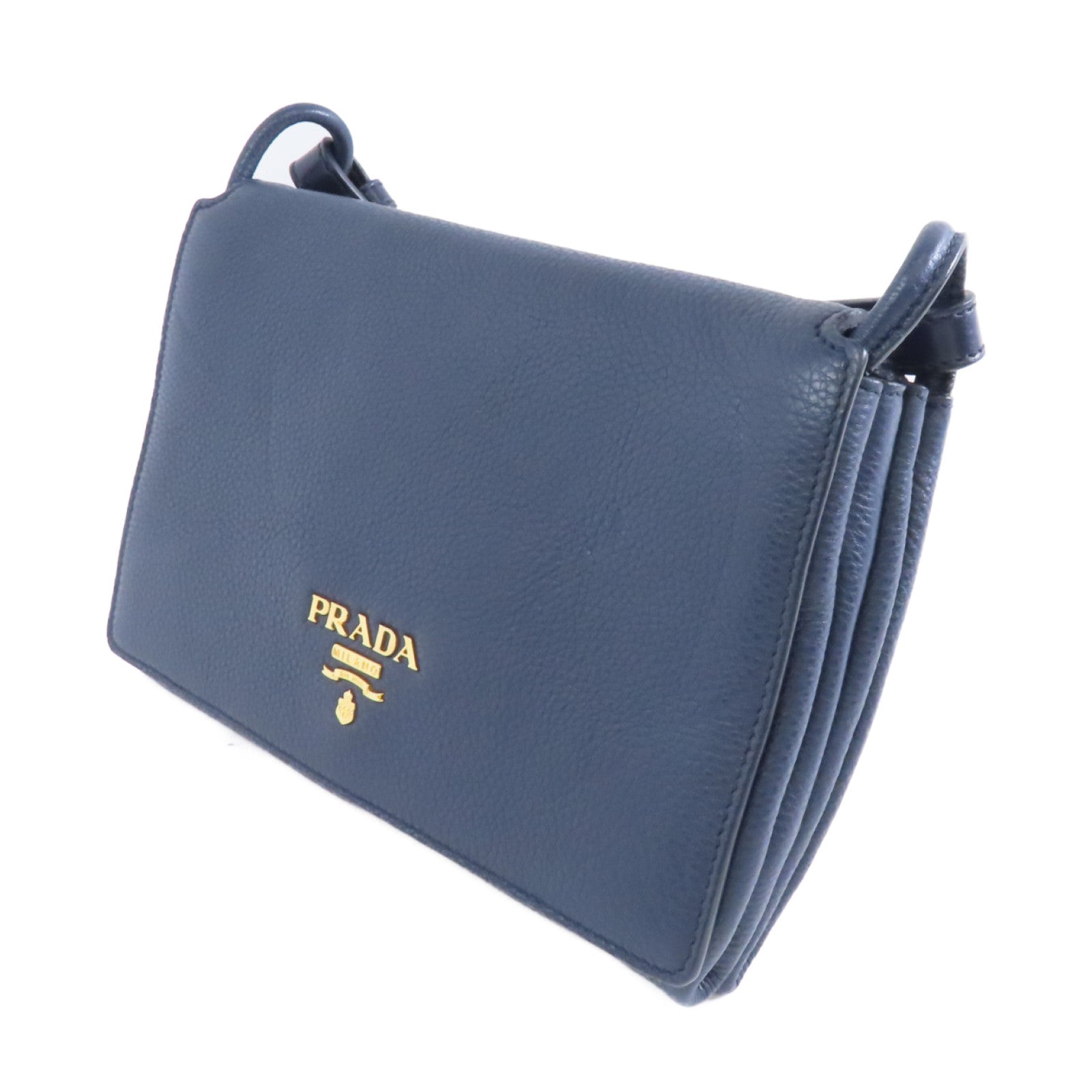 PRADA 牛皮皮革Shoulder Bag金扣肩背袋藍色